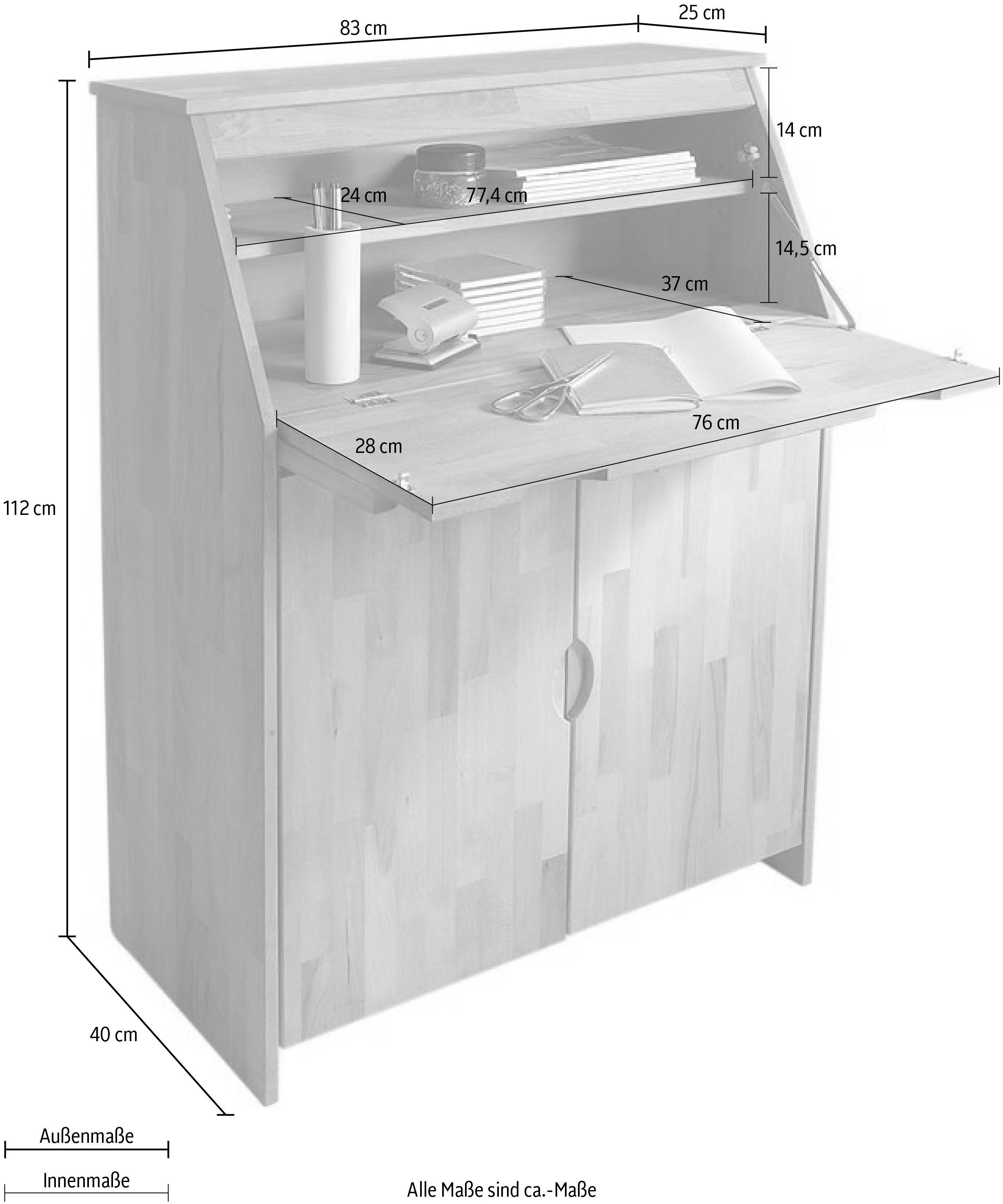 Home affaire Secretaire Luzern, bureau, compacte (bureau)tafel voor thuiskantoor, massief hout, breedte 83 cm