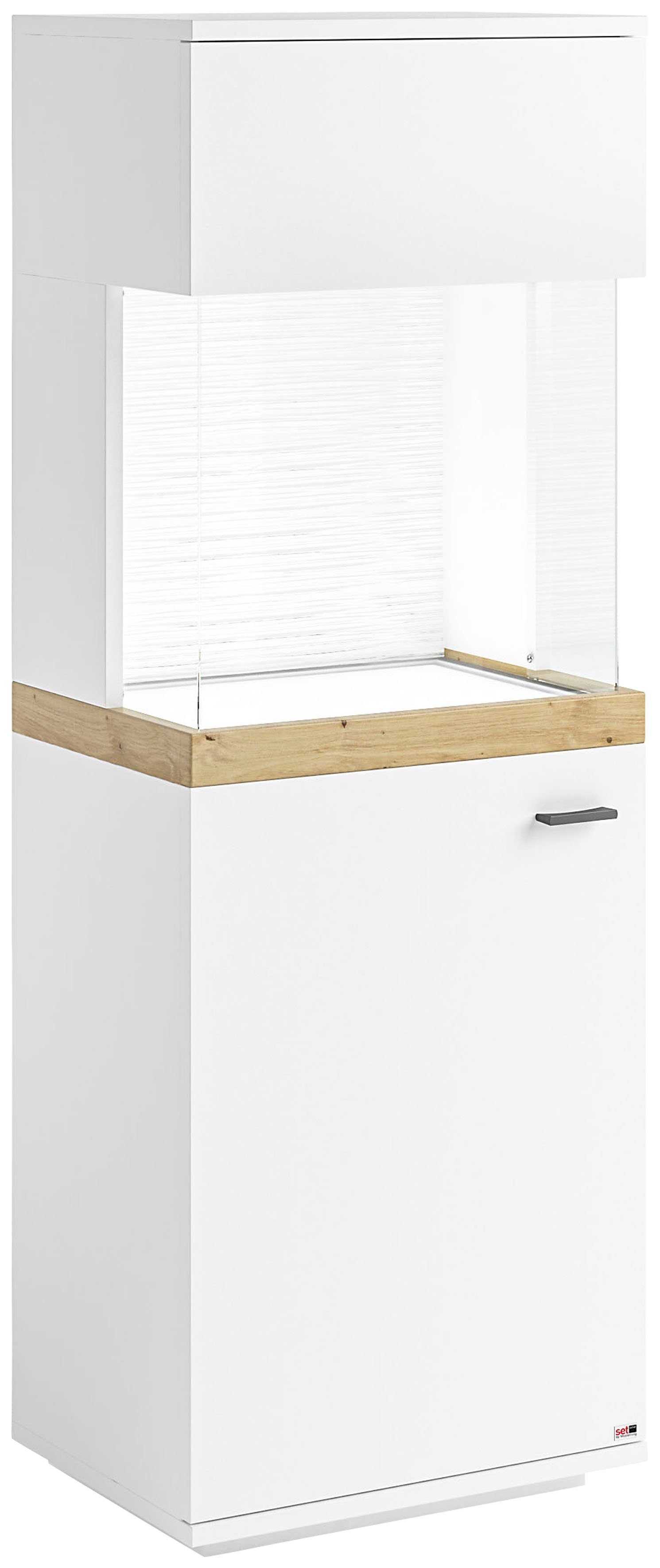 set one by Musterring Vitrinekast Lancaster Kleuren wit of grijs met eikenafwerking, met LED-verlichting