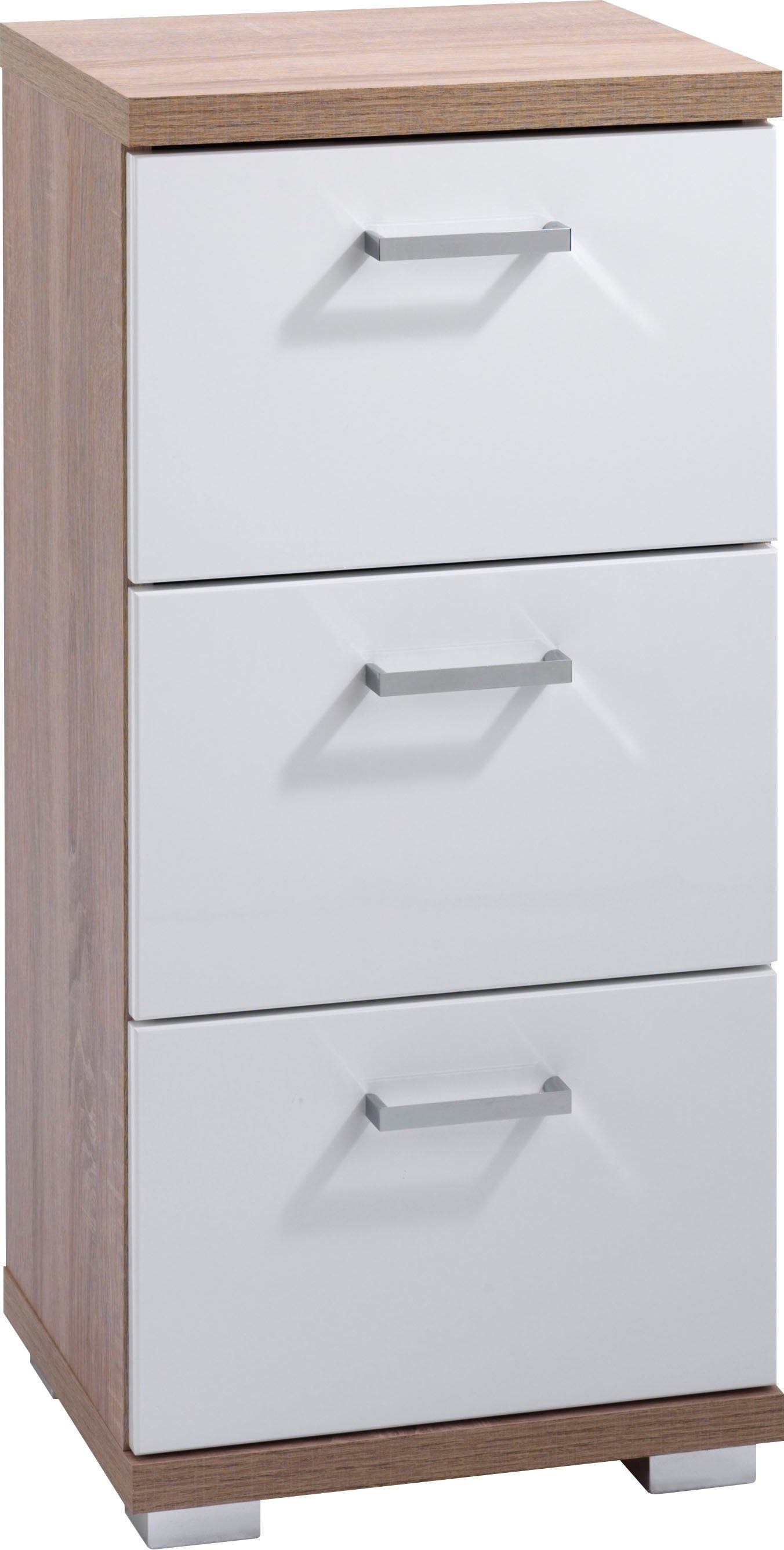 byLIVING Badkamerkast Nebraska Breedte 35 cm, badkamerkast met metalen handgrepen, 3 laden halfhoge kasten beige