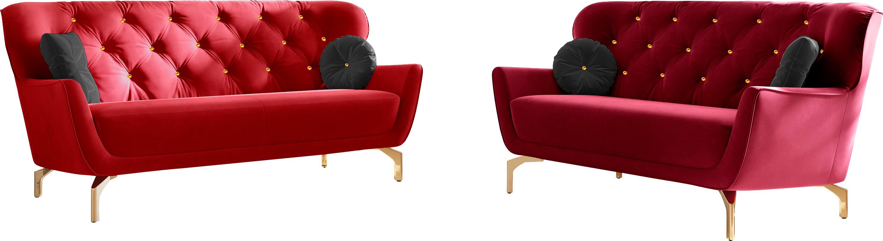 sit&more Zithoek Orient 3 inclusief 4 sierkussens met strassteentjes, goudkleurige metalen poten (2-delig) rood, zithoeken