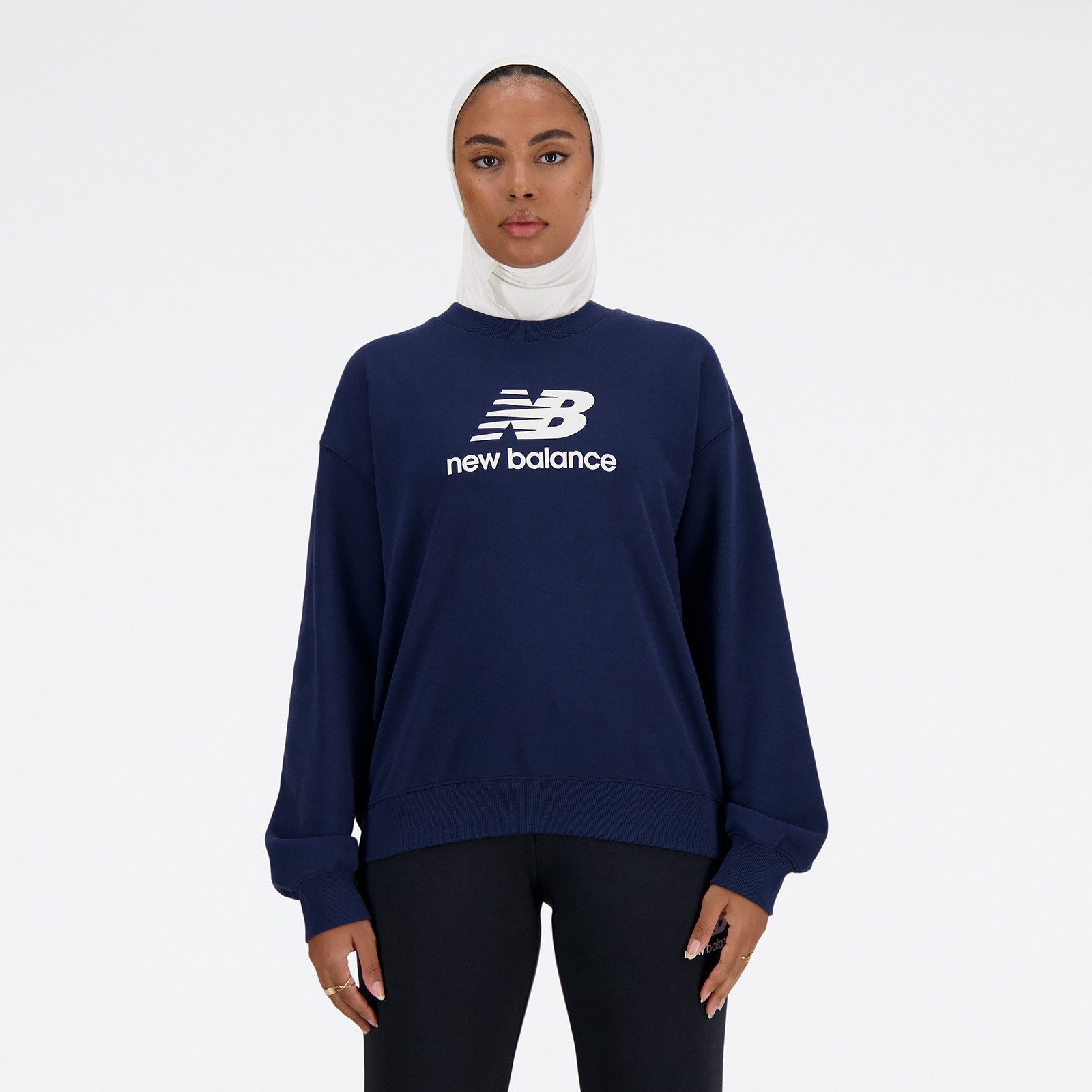 New Balance Hoodie Sport Essentials French Terryogo CrewONARCH BURGUNDY dames sweaters maat XL blauw