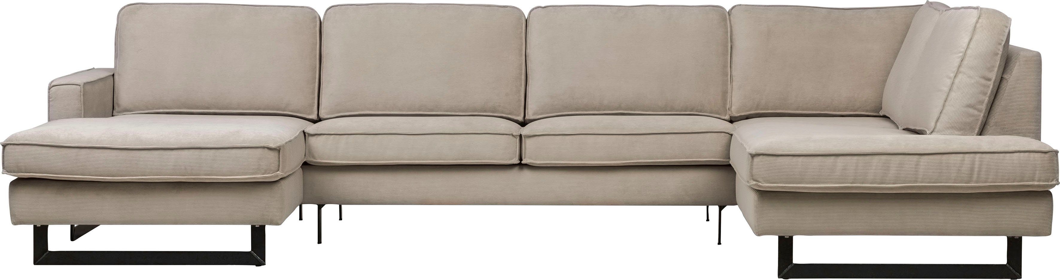 Places of Style Zithoek Pinto, 350 cm, U-vorm, XXL, met ottomanen Cord, fijncord, luxe-microvezel leer en chenille