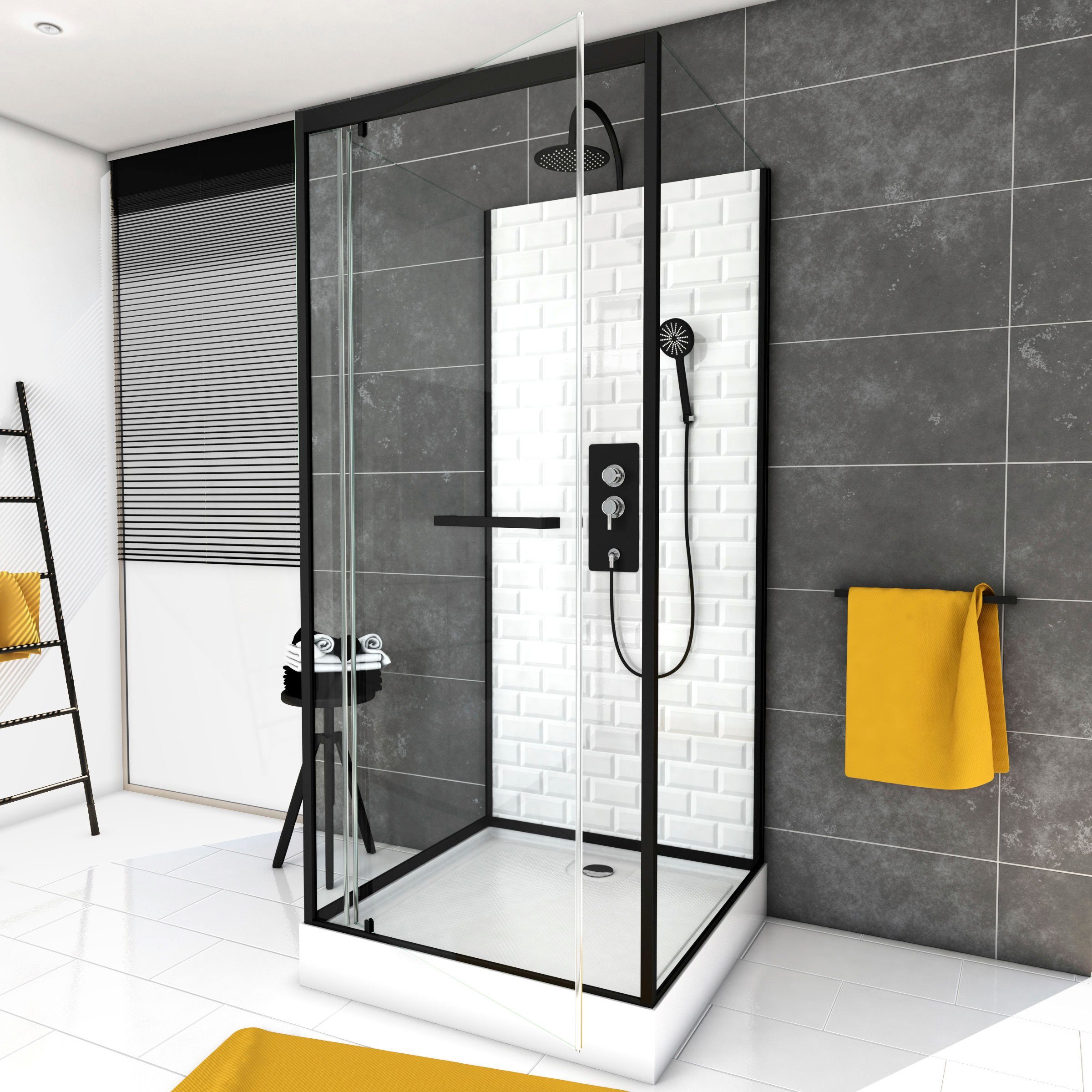 Marwell Complete douche White Stone inclusief kranen, 90 cm x 90 cm douchecabines wit