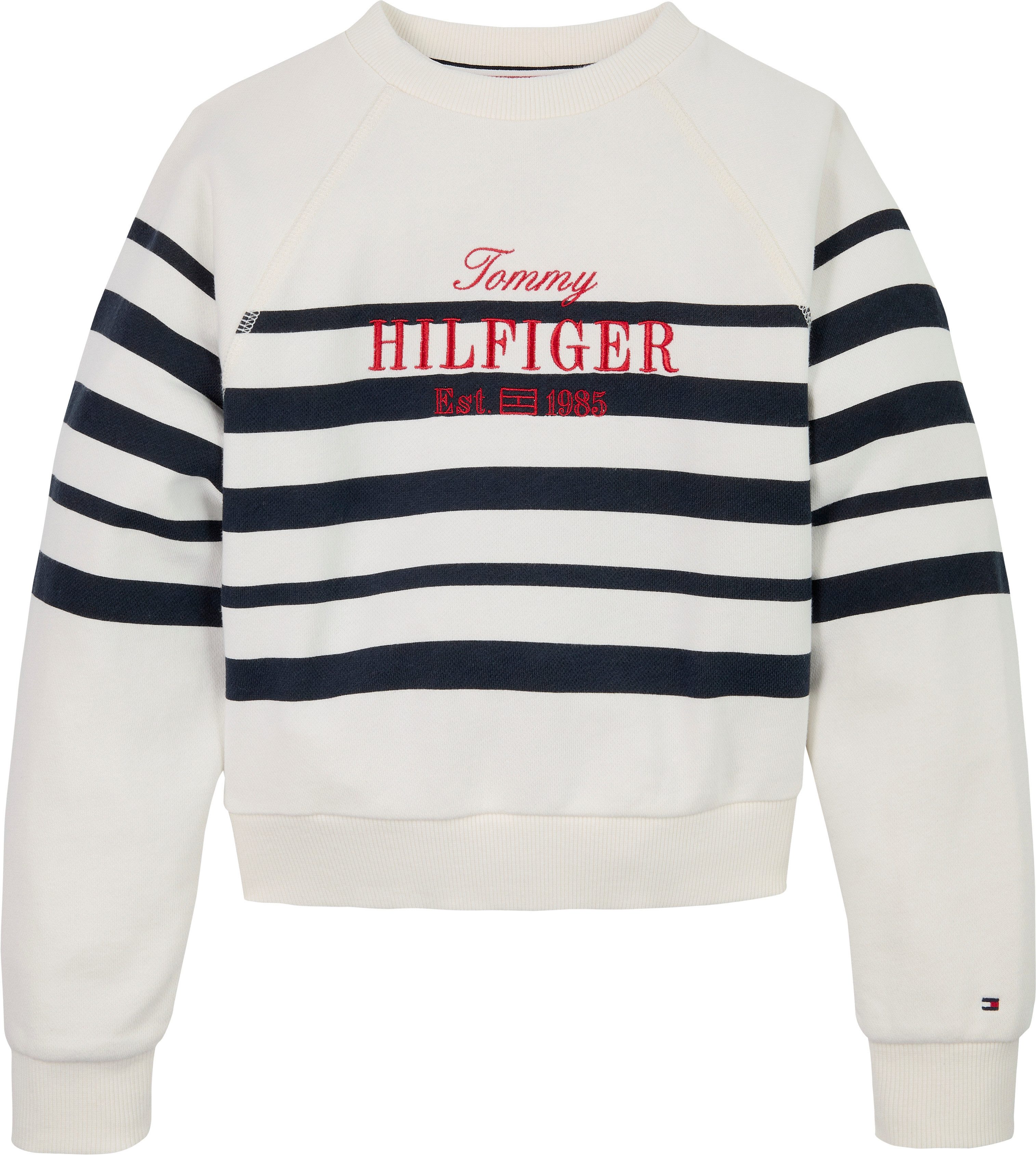 Tommy Hilfiger Sweatshirt TOMMY SCRIPT CN SWEATSHIRT met logo-borduursel, met streepjespatroon