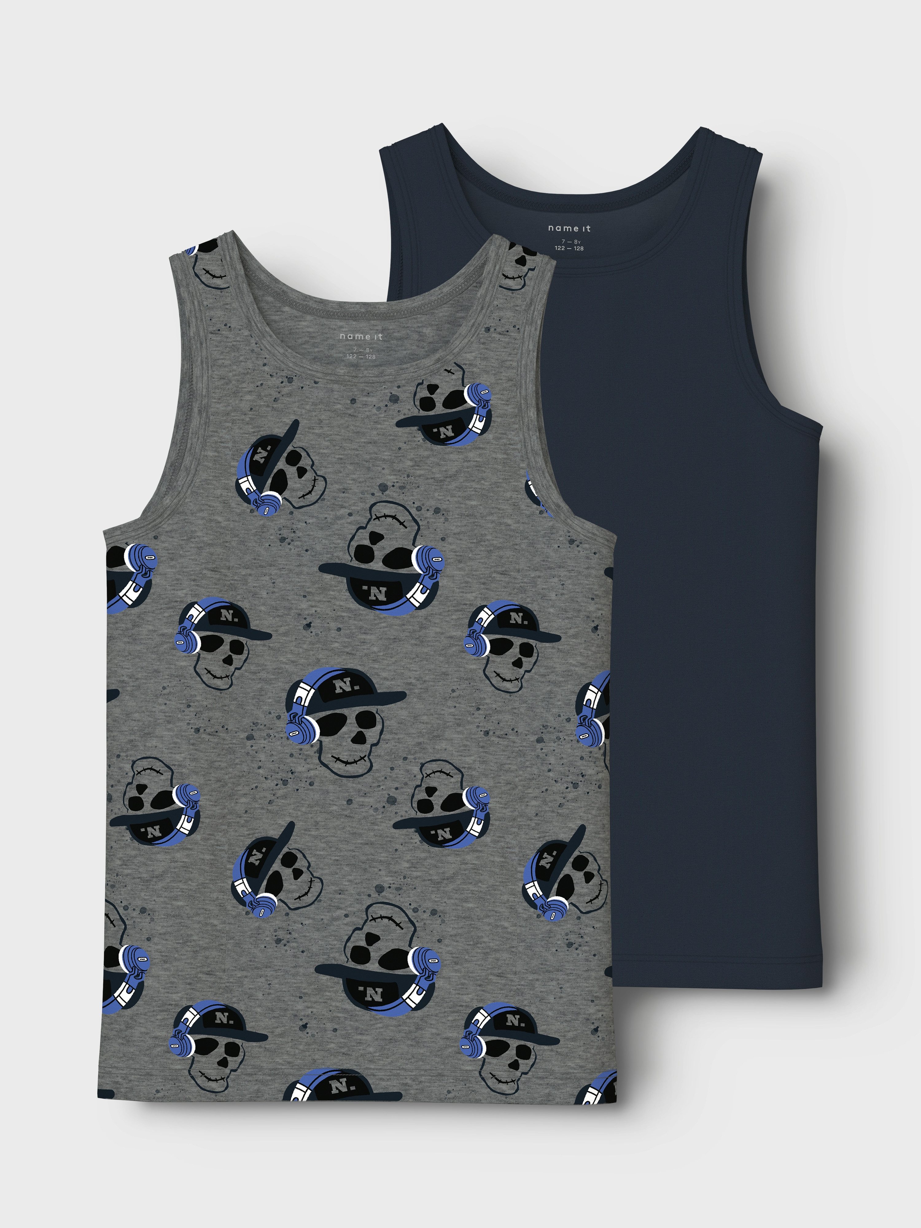 Name It Hemd NKMTANK TOP 2P DARK GREY MEL SKULL NOOS (set, 2 stuks)