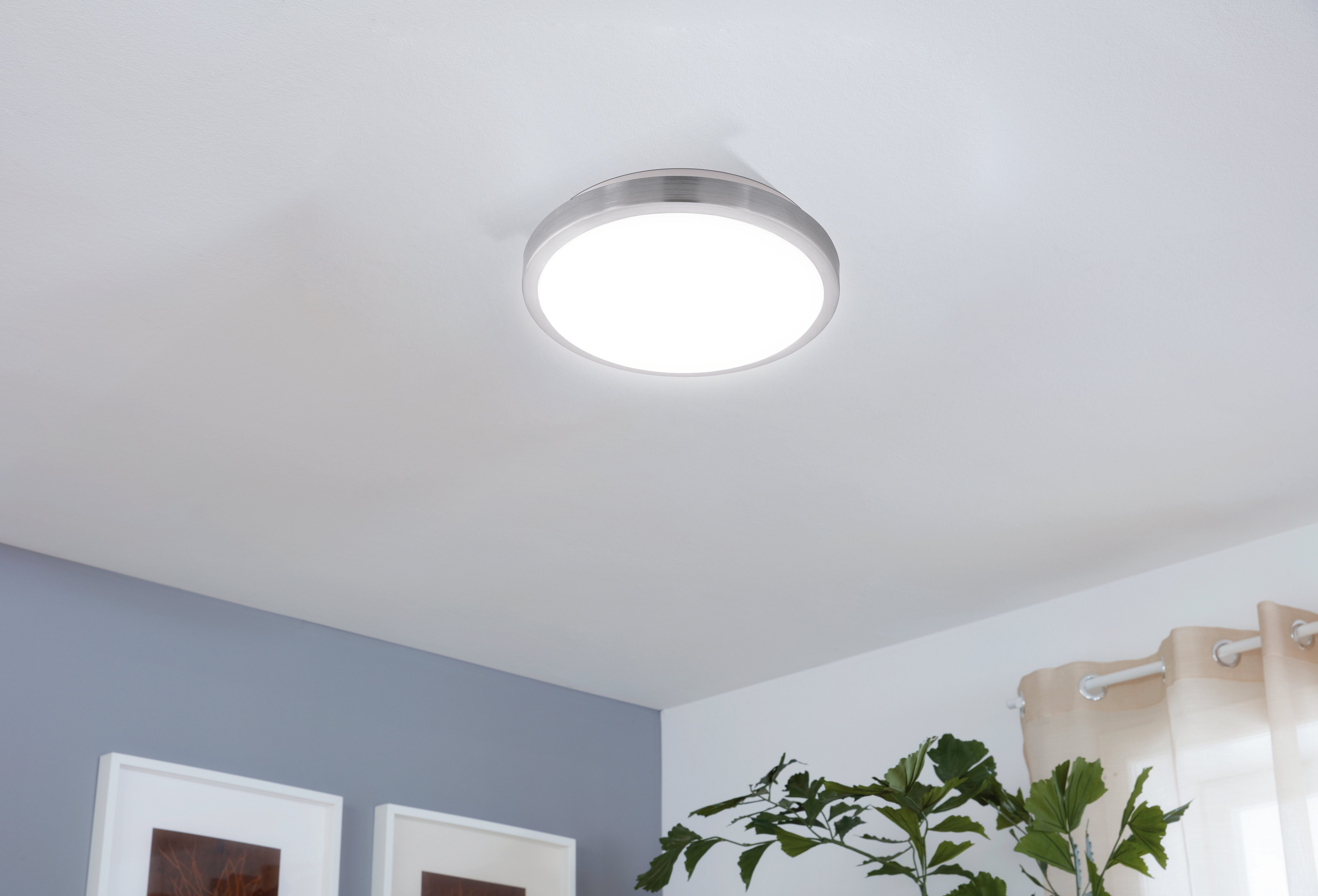 EGLO Led-plafondlamp COMPETA 1 Plafondlamp, staal en kunststof, nikkel mat, wit, Ø: 32,5 cm (1 stuk)
