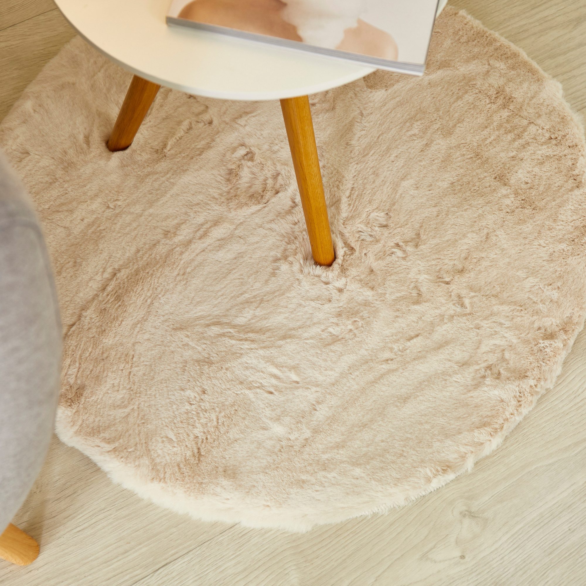 my home Hoogpolig vloerkleed Lugano Kunstbont, effen kleuren, zeer zacht en knuffelig moderne vloerkleden beige