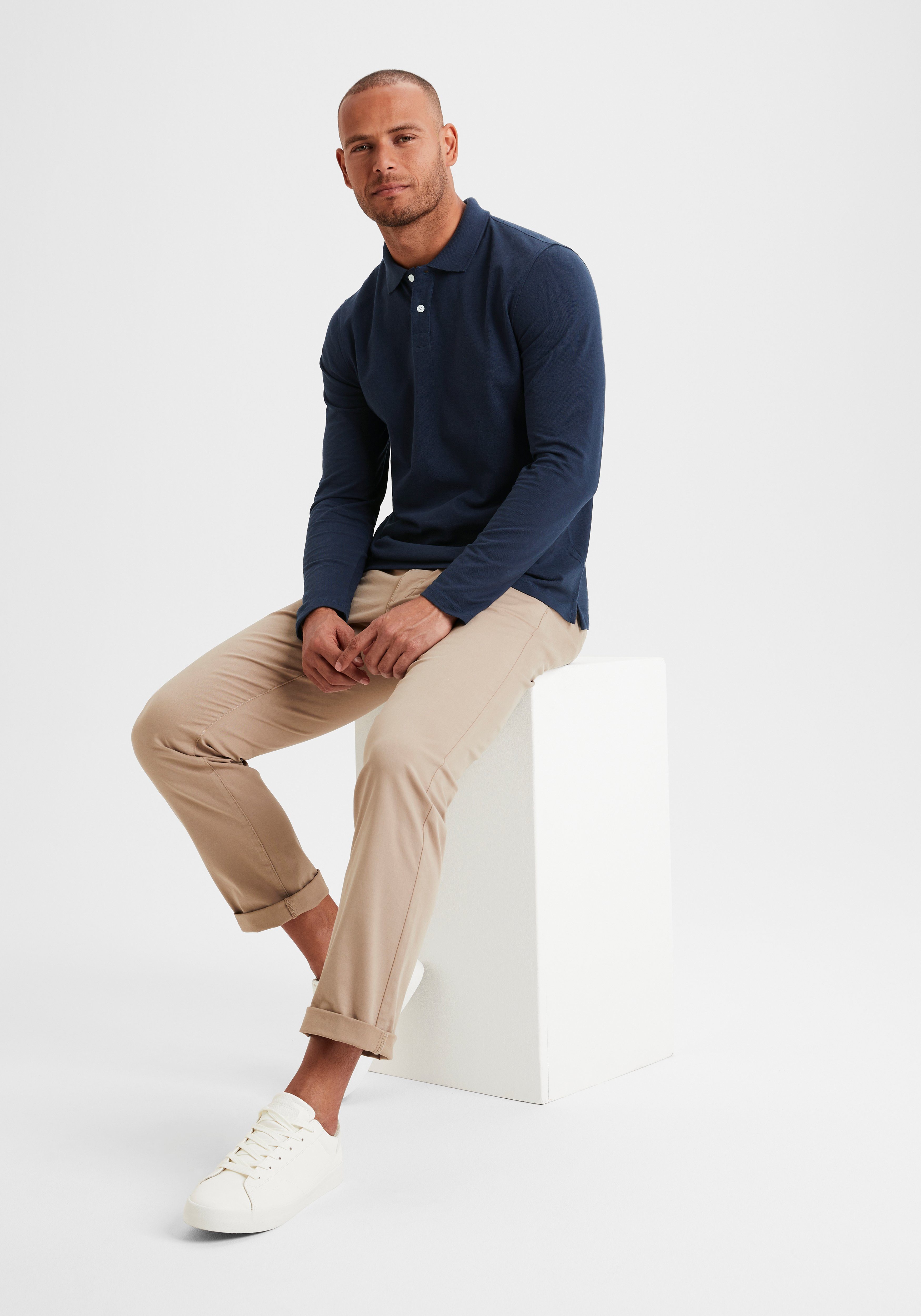 Beachtime Poloshirt met lange mouwen Shirt met polokraag en knoopsluiting van katoen-piqué