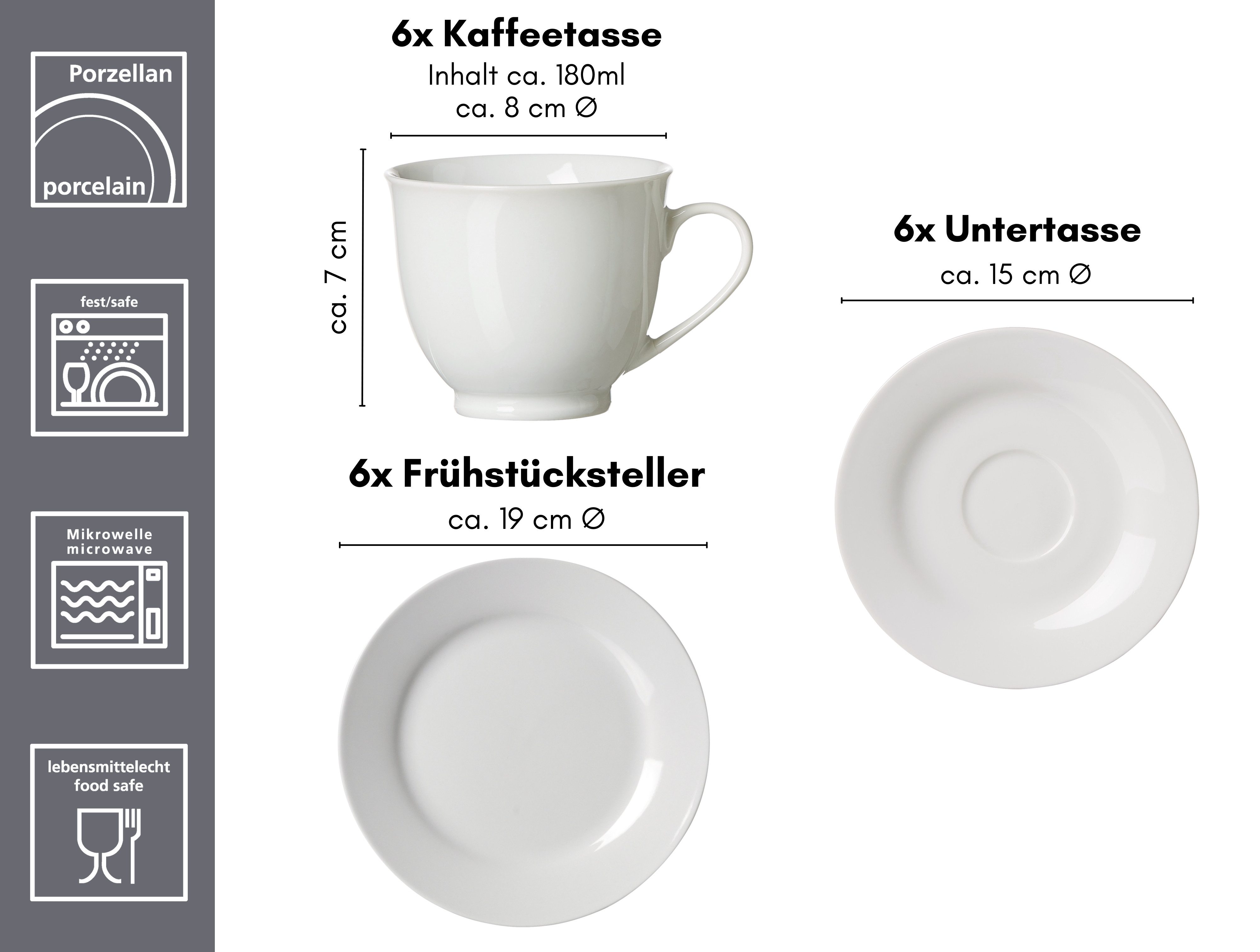 Ritzenhoff & Breker Koffieservies Bianco klassiek en eenvoudig, effen (set, 18-delig)