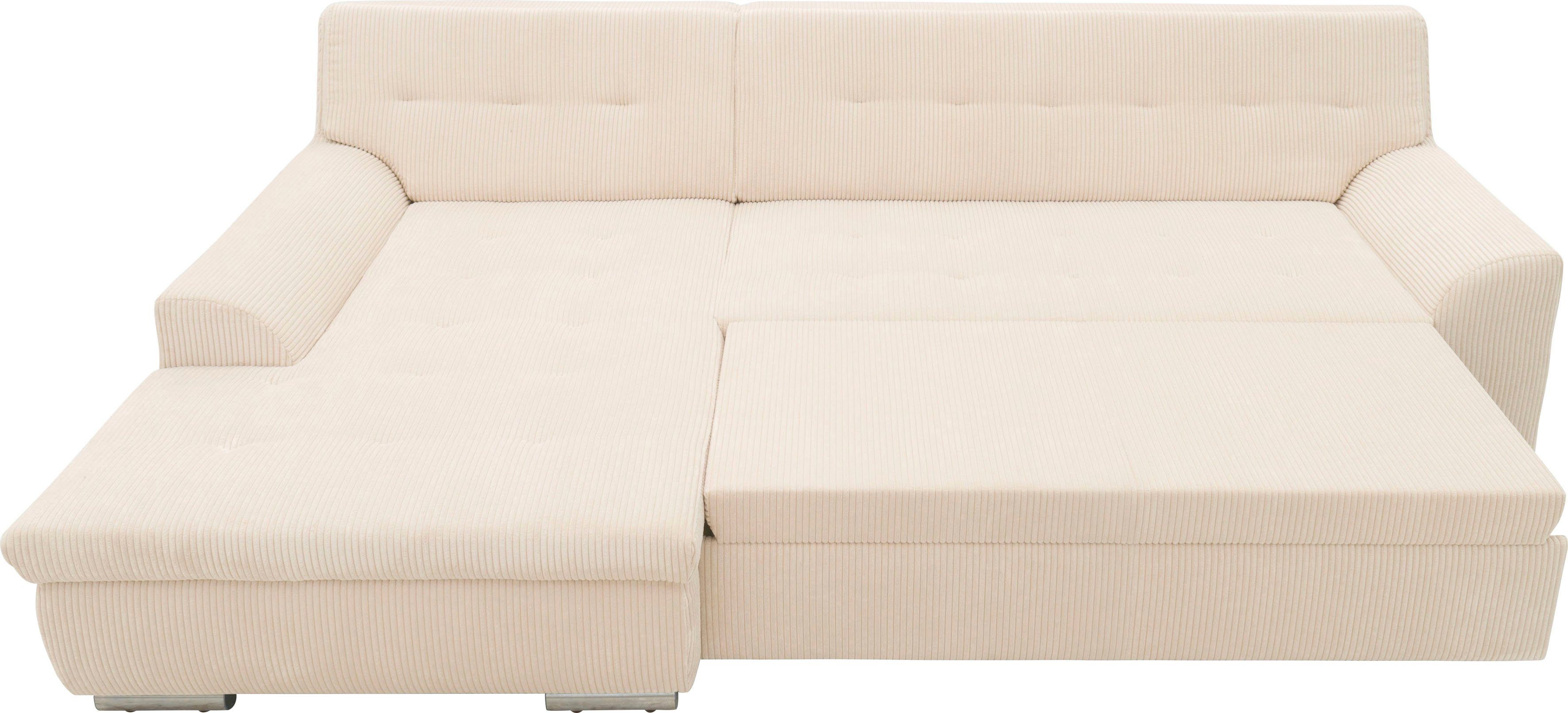 DOMO collection Hoekbank Treviso veel bekledingen, ook in cord, L-vorm, B/D/H: 267/80/83 cm optioneel met slaapbank functie, incl. sierkussens, hoogwaardig doorgestikt patroon