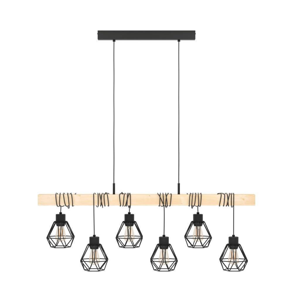 EGLO Hanglamp TOWNSHEND 5 Vintage hanglamp, zwart, bruin, FSC gecertificeerd, E27 (1 stuk)