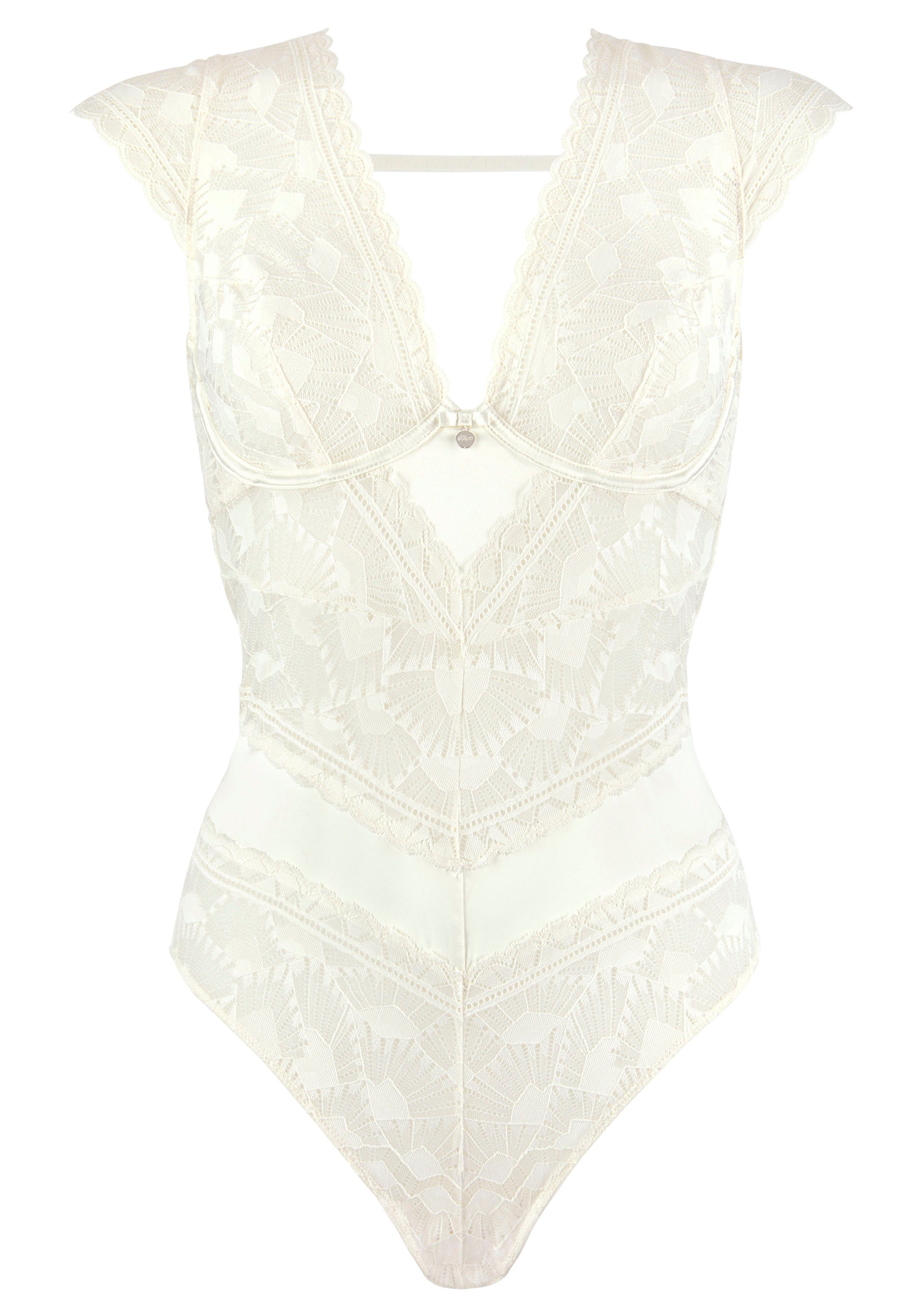 s.Oliver RED LABEL Beachwear Body Adèle gemaakt van discreet transparant, gebloemd kant, sexy lingerie