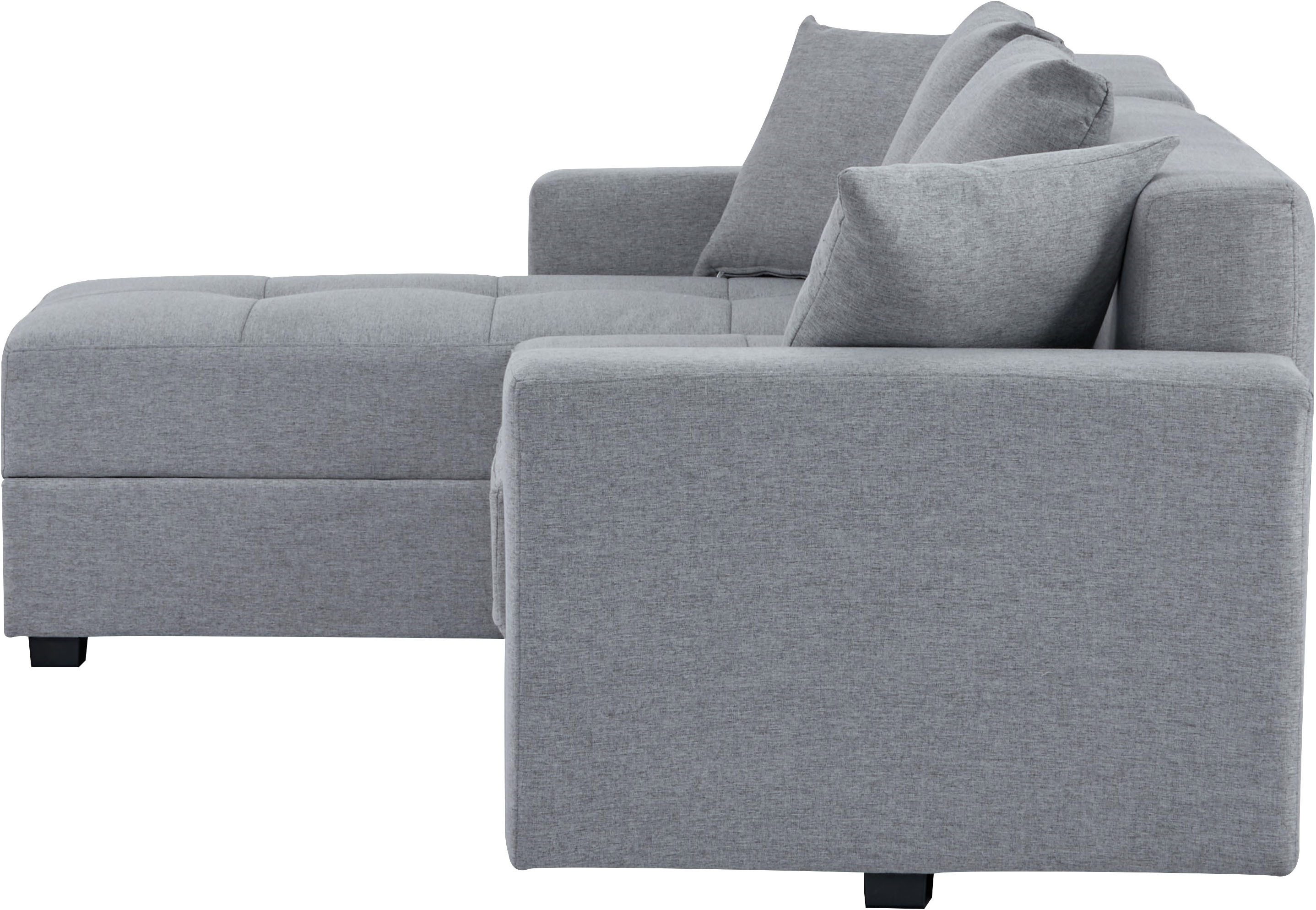 INOSIGN Hoekbank KILLAM, 217 cm, L-vorm, met slaapfunctie en bedlade Recamière rechts / links monteerbaar, in cord en geweven stof