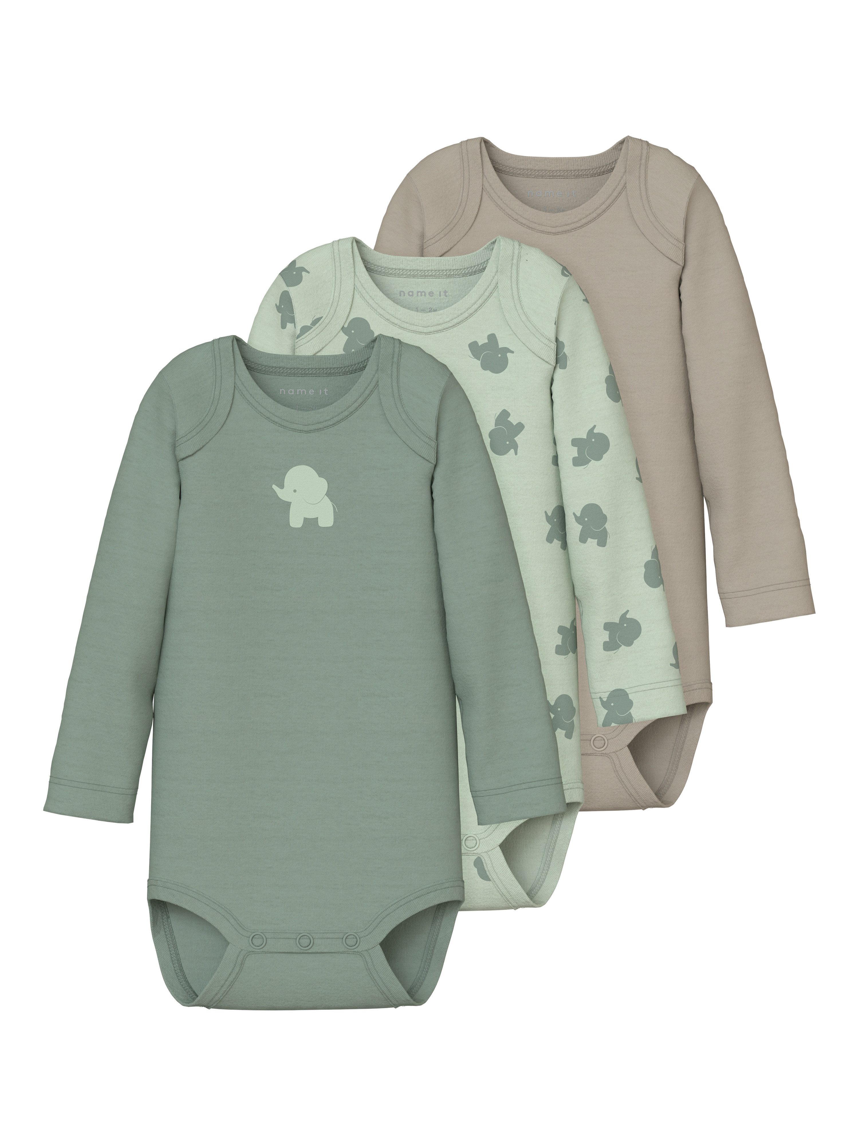 Name It Slaaponesie NBMBODY 3P LS SEA FOAM ELEPHANT NOOS (set, 3-delig)