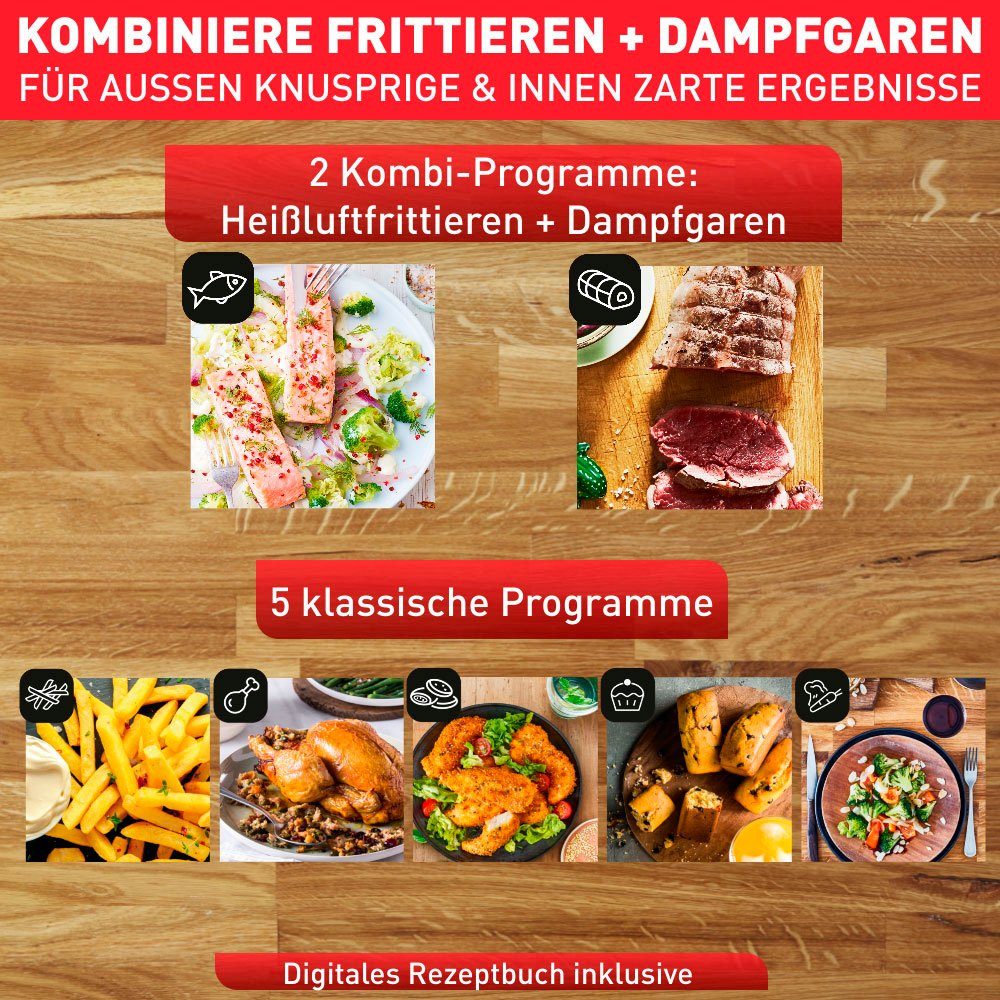 Tefal Airfryer Easy Fry Grill & Steam Grill + stoomkoker, 7 automatische programma's, 6,5 liter, timer, FW2018