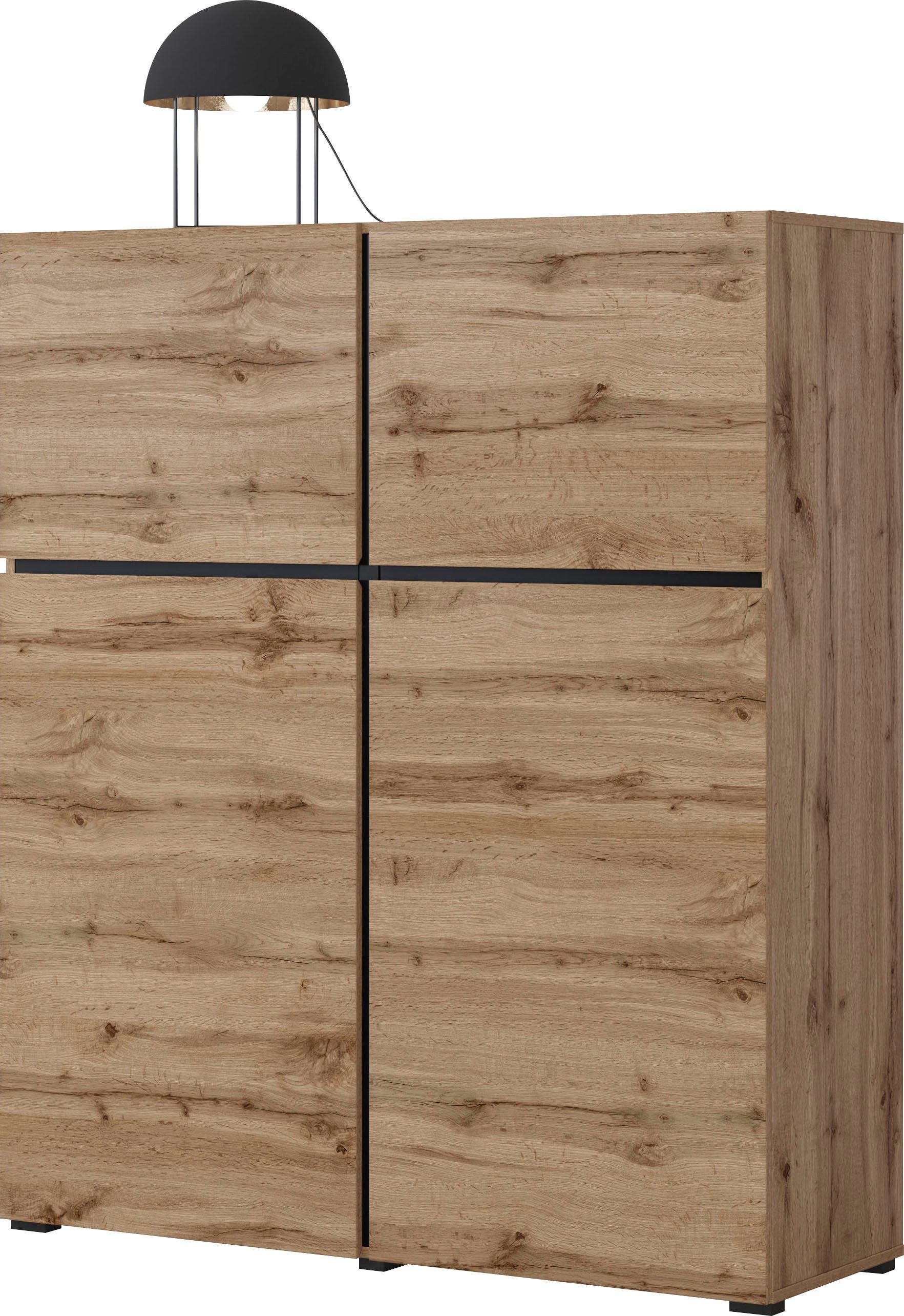 INOSIGN Highboard Cross, moderne greeploze hoge kast met 4 deuren,kast met deur Hoge kast, hoogte 139 cm met veel bergruimte, planken verstelbaar