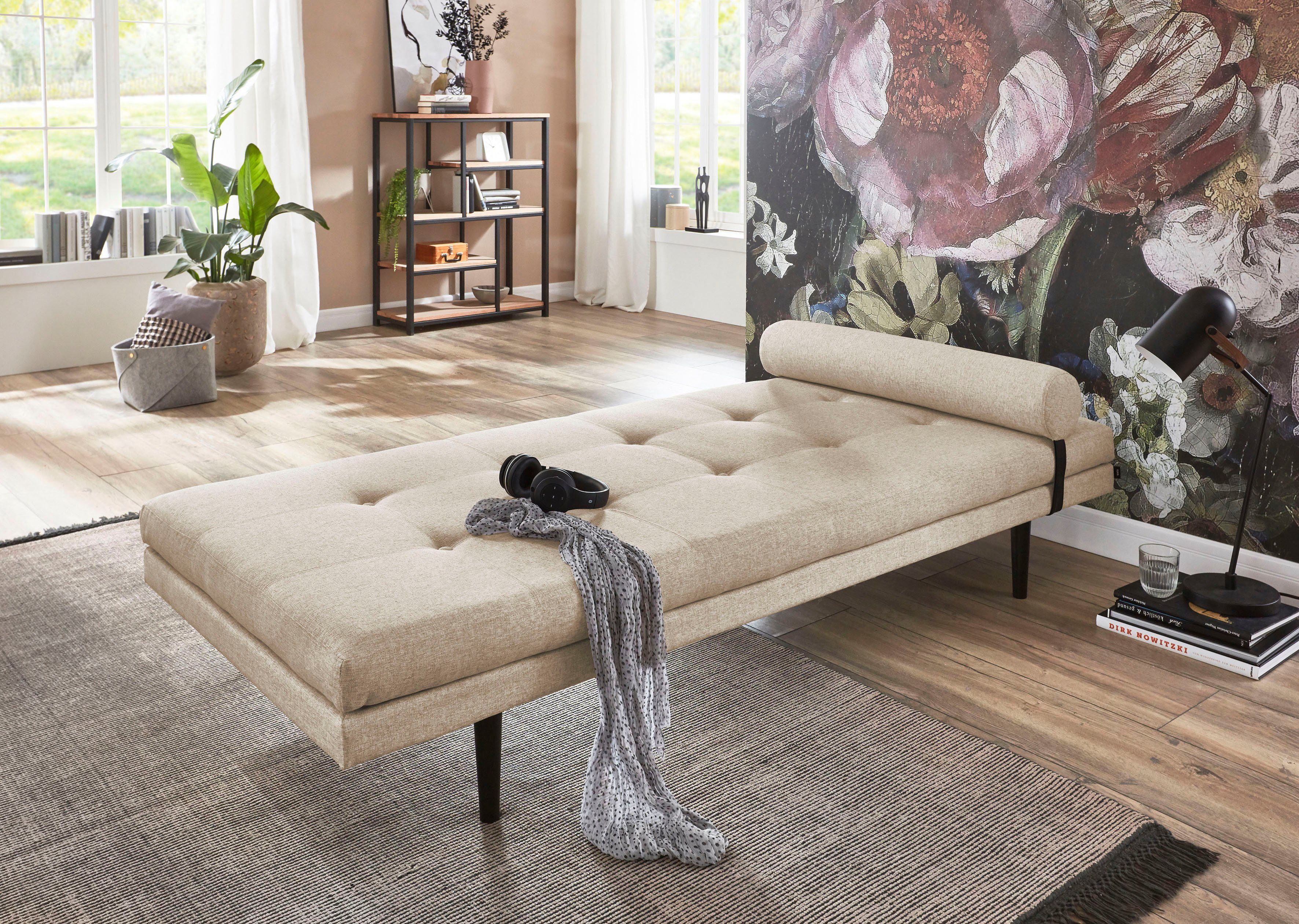 ATLANTIC home collection Chaise-longue Bergen Daybed in Japanse stijl, inclusief vast te zetten sluimerrol