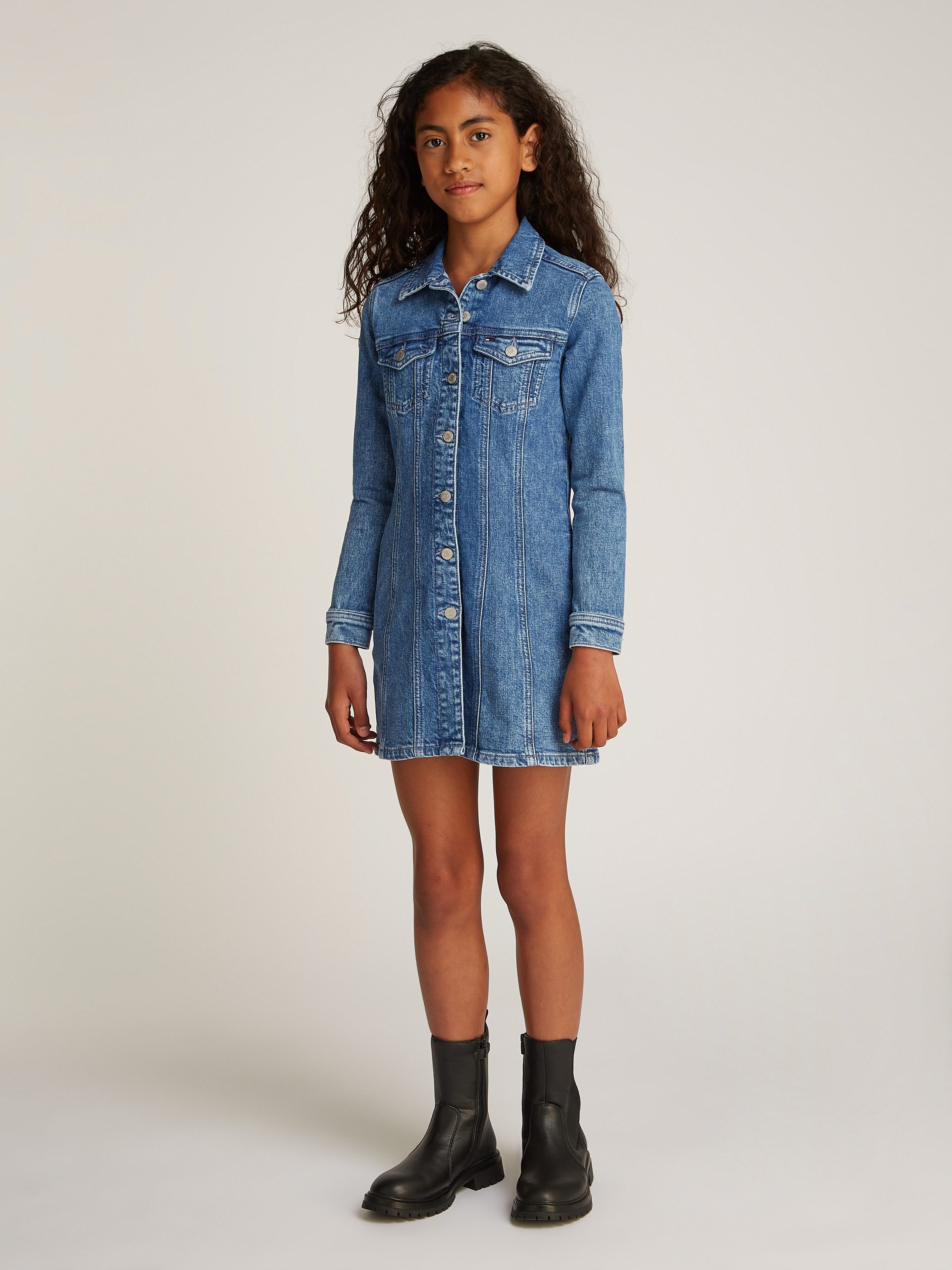 Tommy Hilfiger Jeans jurk DENIM DRESS LS met borstzakken, in blauwe wassing