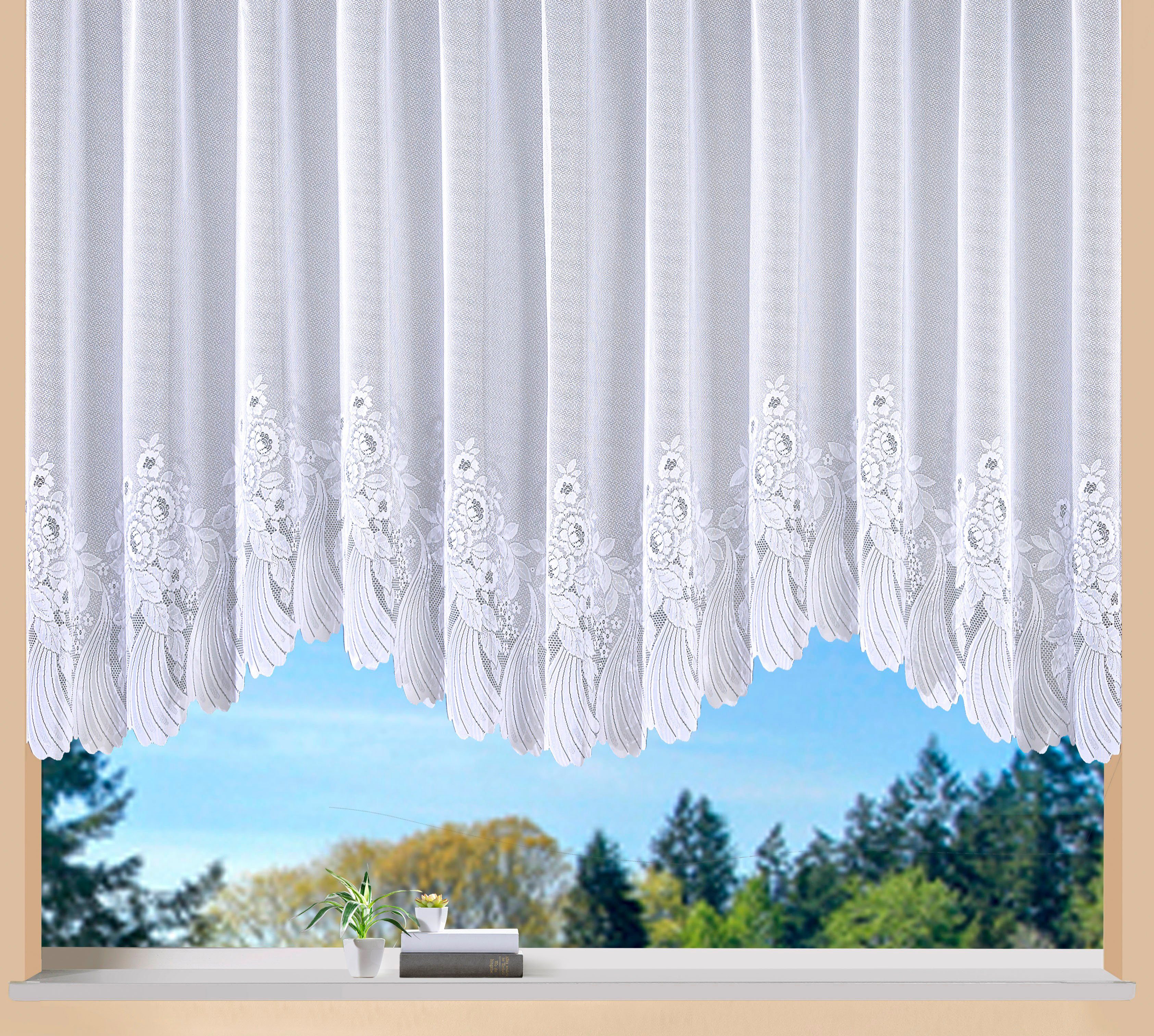 Weckbrodt Store Savannah Jacquard, boogstore, halfdoorzichtig, bies, rand, bloemig, store (1 stuk) wonen maat 9