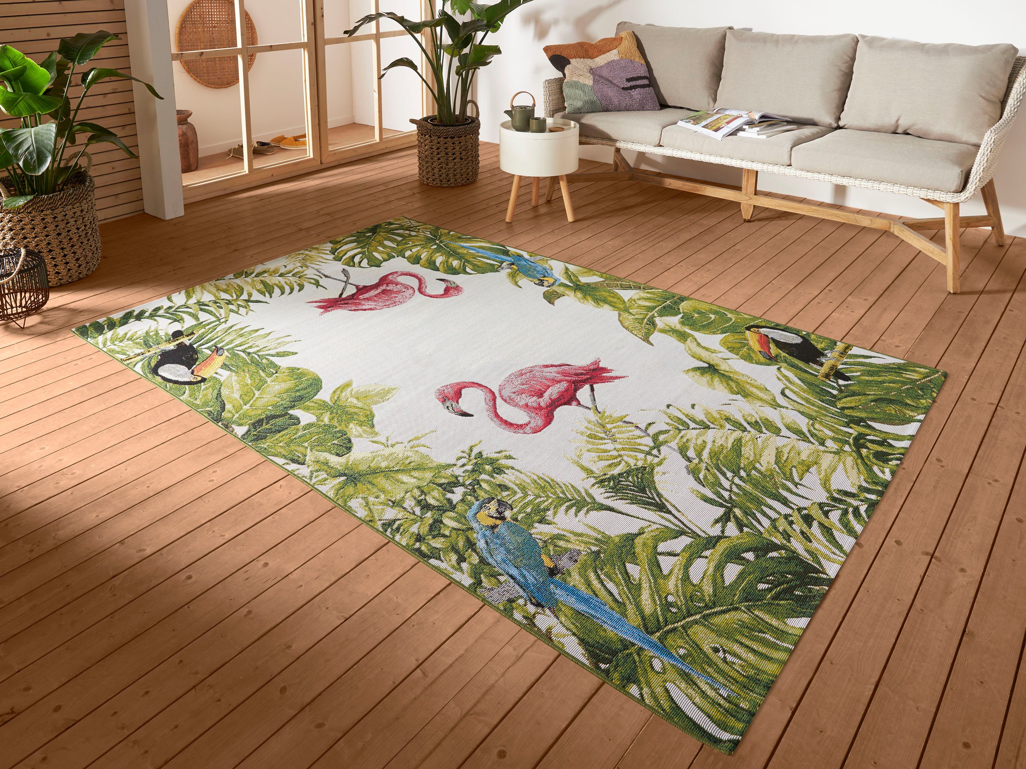HANSE Home Outdoorkleed Tropical Birds In-& outdoor, tapijt, weerbestendig, balkon, tuin, woonkamer, floraal