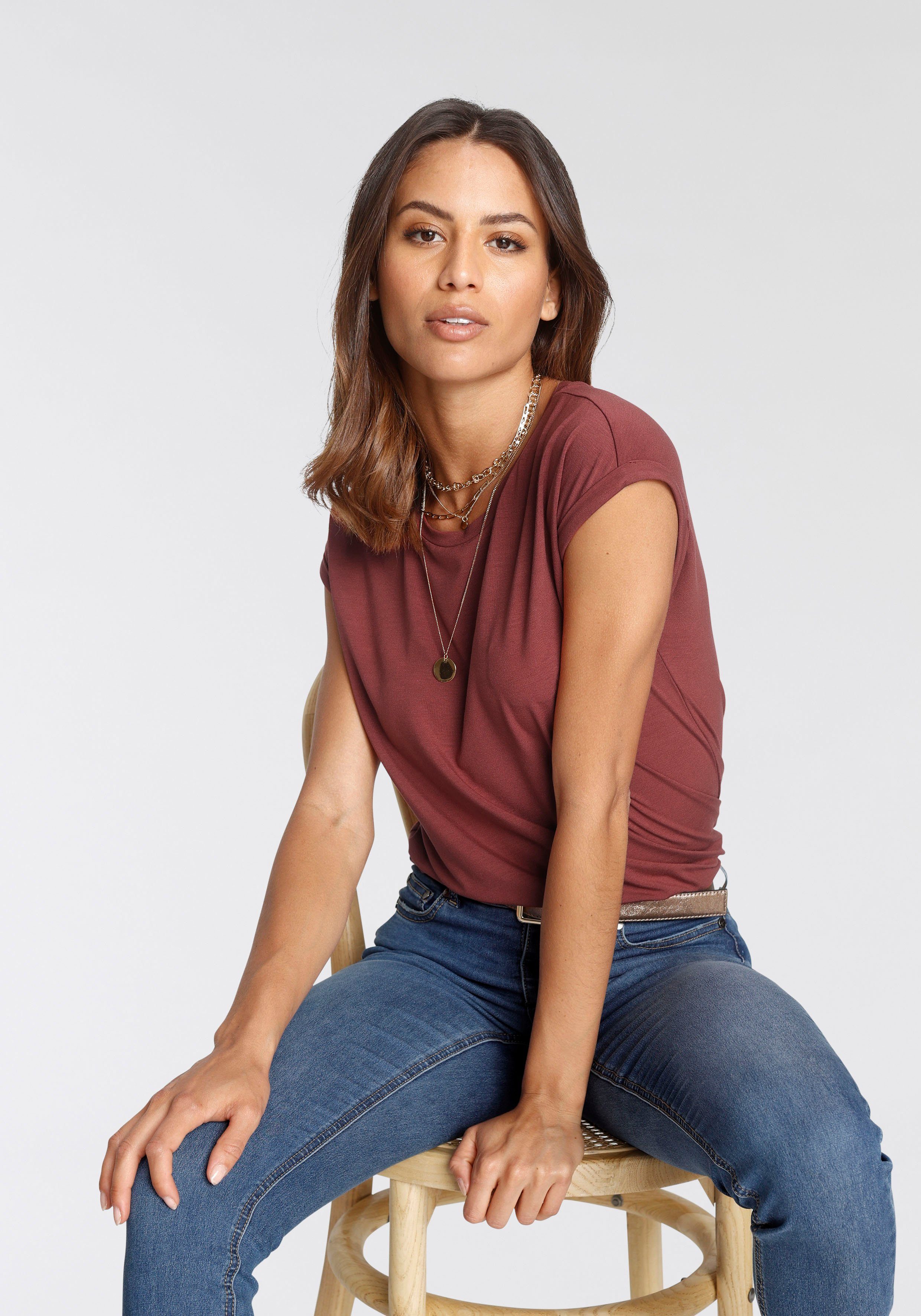 Tamaris T-shirt Korte mouwen, regular fit, effen, met ronde hals dames t-shirts maat 46 rood