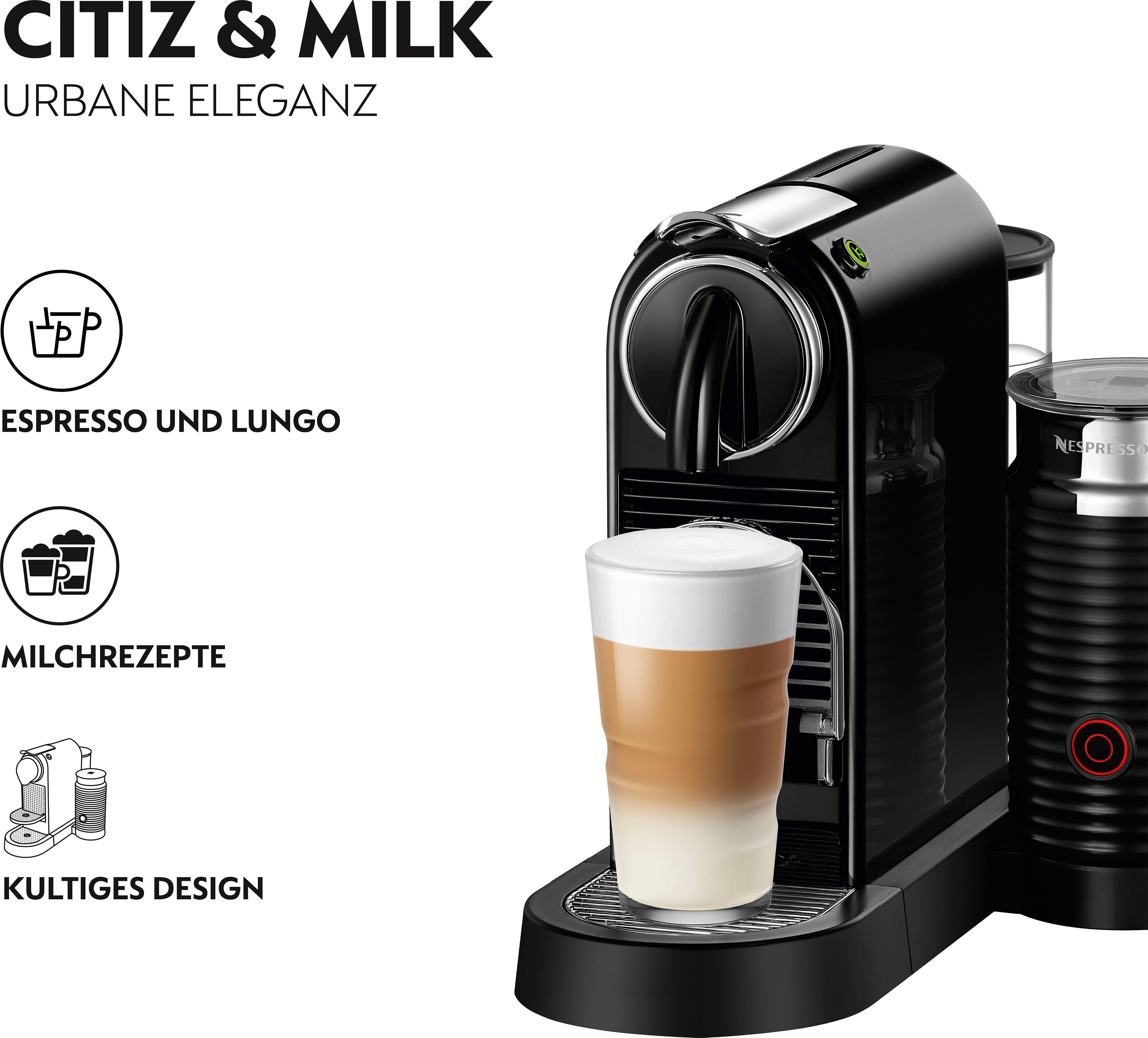 Nespresso Koffiecapsulemachine CITIZ EN 267.BAE van DeLonghi, zwart, incl. aeroccino melkopschuimer, welkomstpakket met 7 capsules