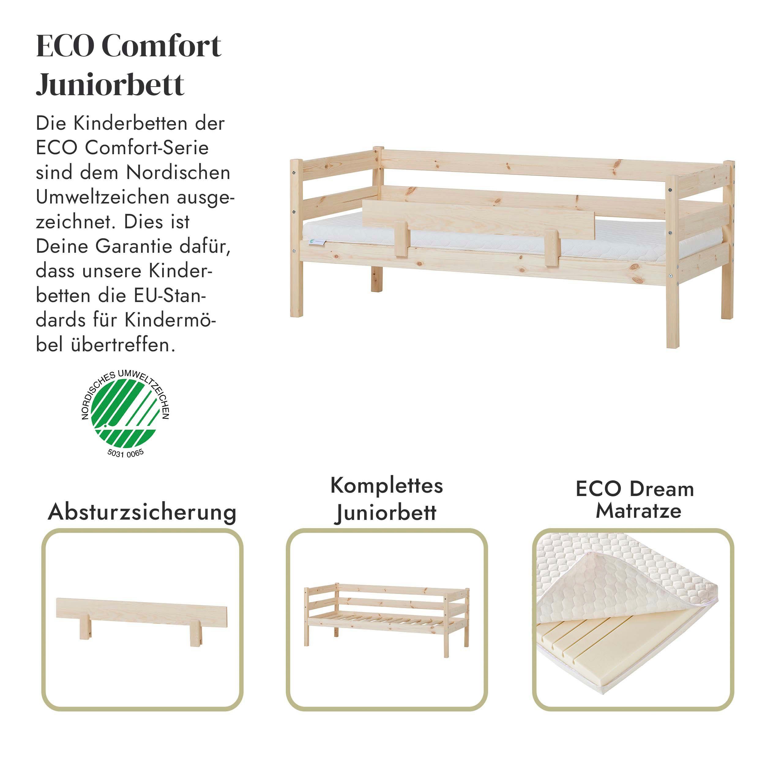 Hoppekids 1-persoonsledikant ECO Comfort kinderbed, massief grenenhout, tienerbed inclusief lattenbodem (set)