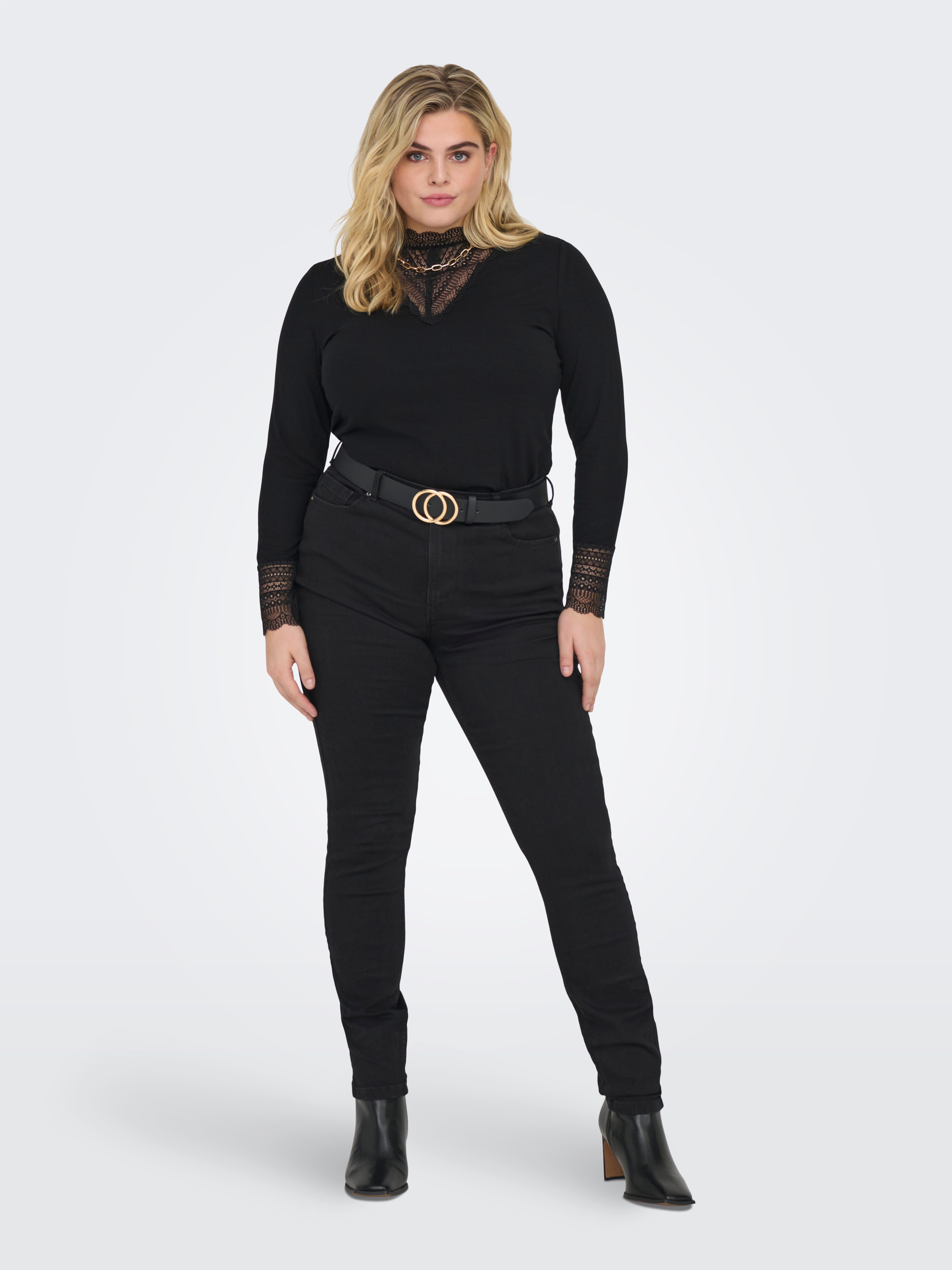 ONLY CARMAKOMA Shirt met lange mouwen CARTILDE RIB LACE L/S TOP JRS NOOS