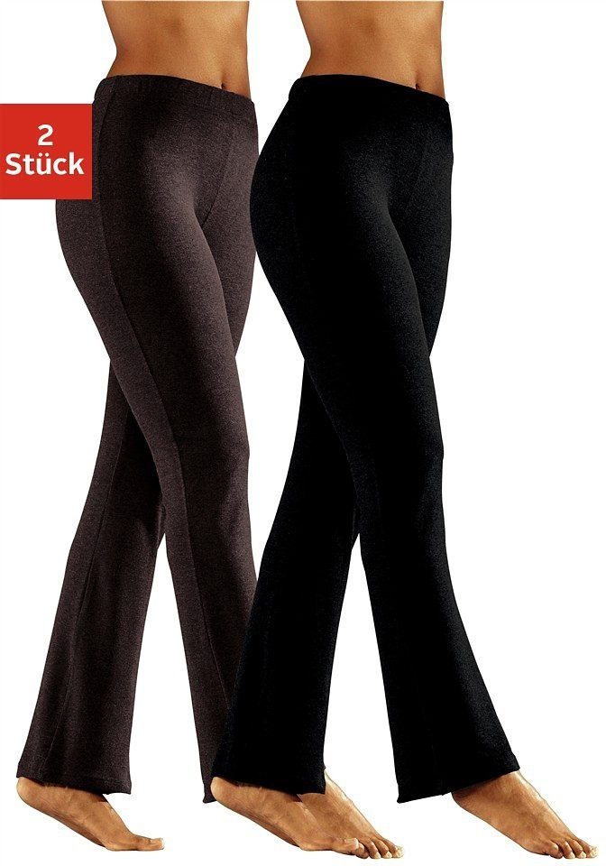vivance active Jazzpants met licht uitlopende pijpen, loungewear (2-delig, Set van 2) dames sportbroeken maat 48/50 bruin