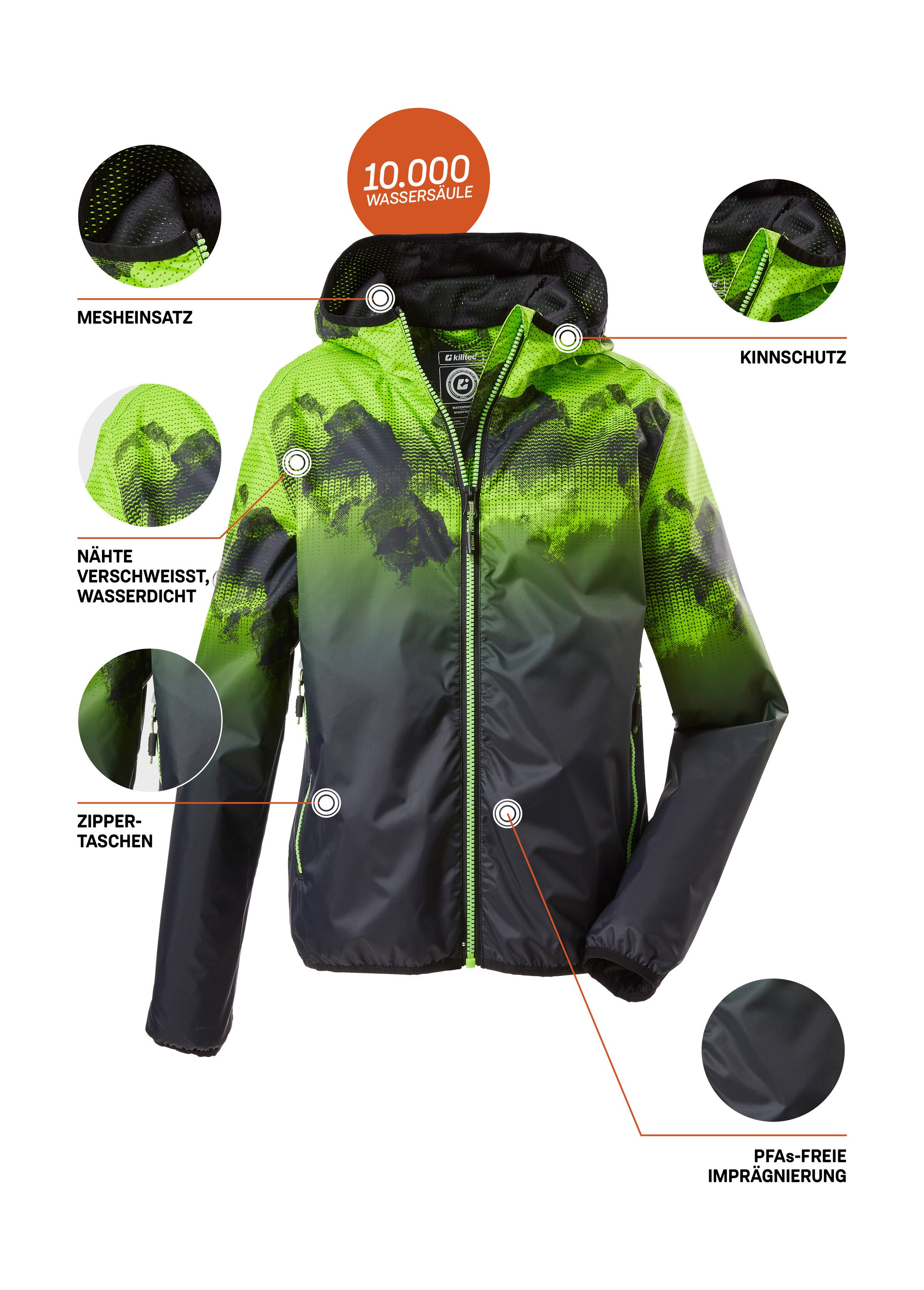 Killtec Outdoorjack Lyse BYS JCKT B Lichte, waterdichte kinderjas, klein opvouwbaar, cool patroon