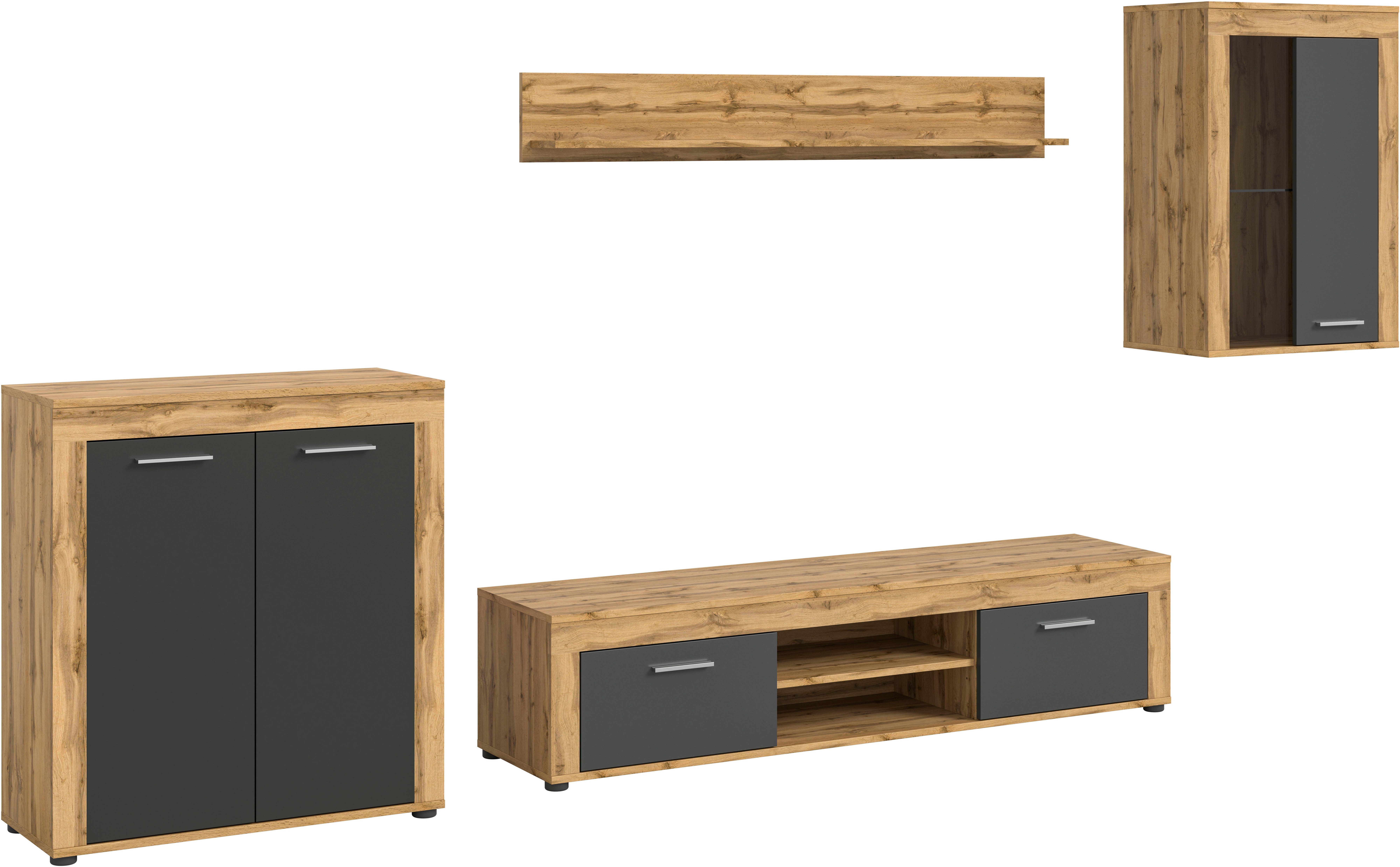 INOSIGN Wandmeubel Aosta, 4-delig, bestaande uit: highboard, lowboard, wandplank & vitrinekast (4-delig)