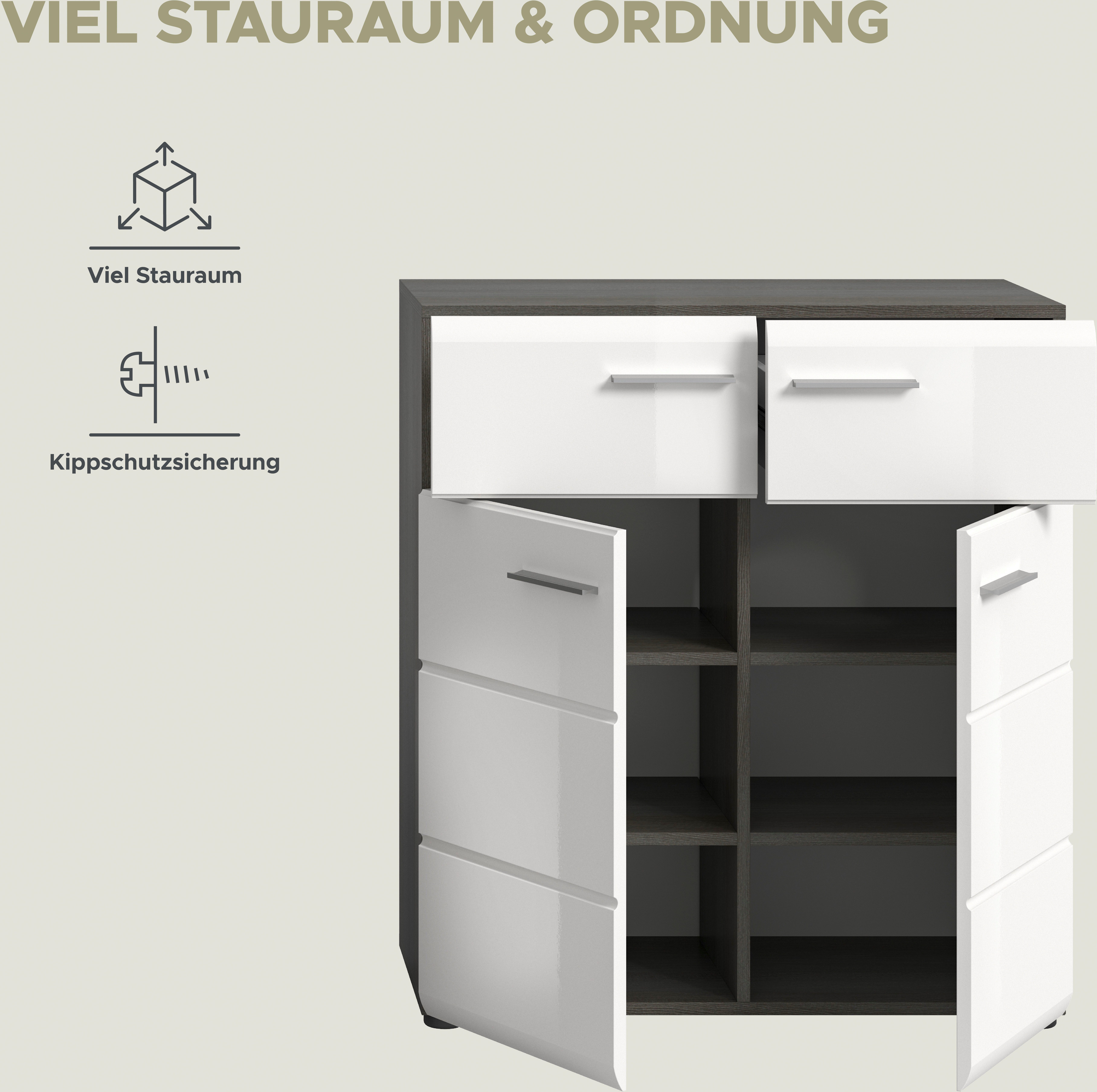INOSIGN Schoenenkast Rumba, Breedte 80 cm, Hoogglans Front, 2 deuren, 4 legplanken,