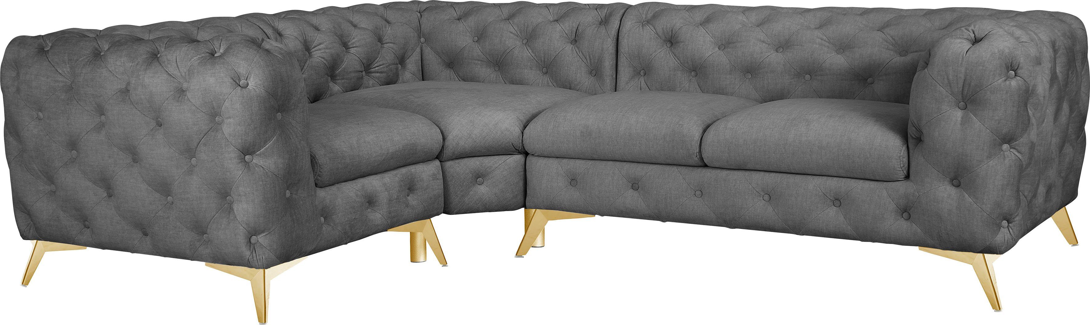 Leonique Chesterfield-bank Glynis L-vorm luxueuze capitonnage, moderne chesterfield look, kleur van de poten ter keuze
