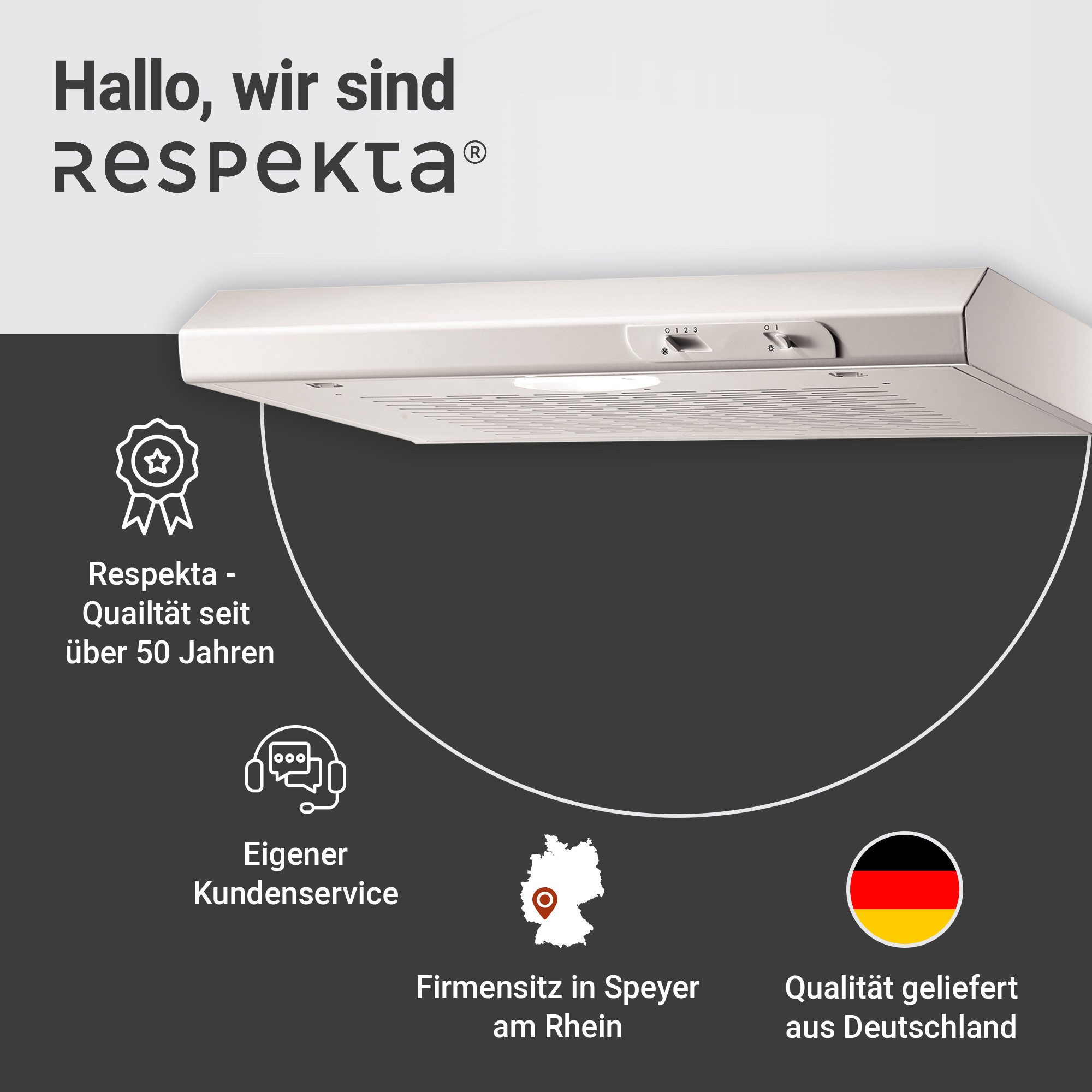 RESPEKTA Onderbouwkap DH 620 60 cm, 3 vermogensniveaus, led-verlichting, geschikt voor afzuiging en recirculatie