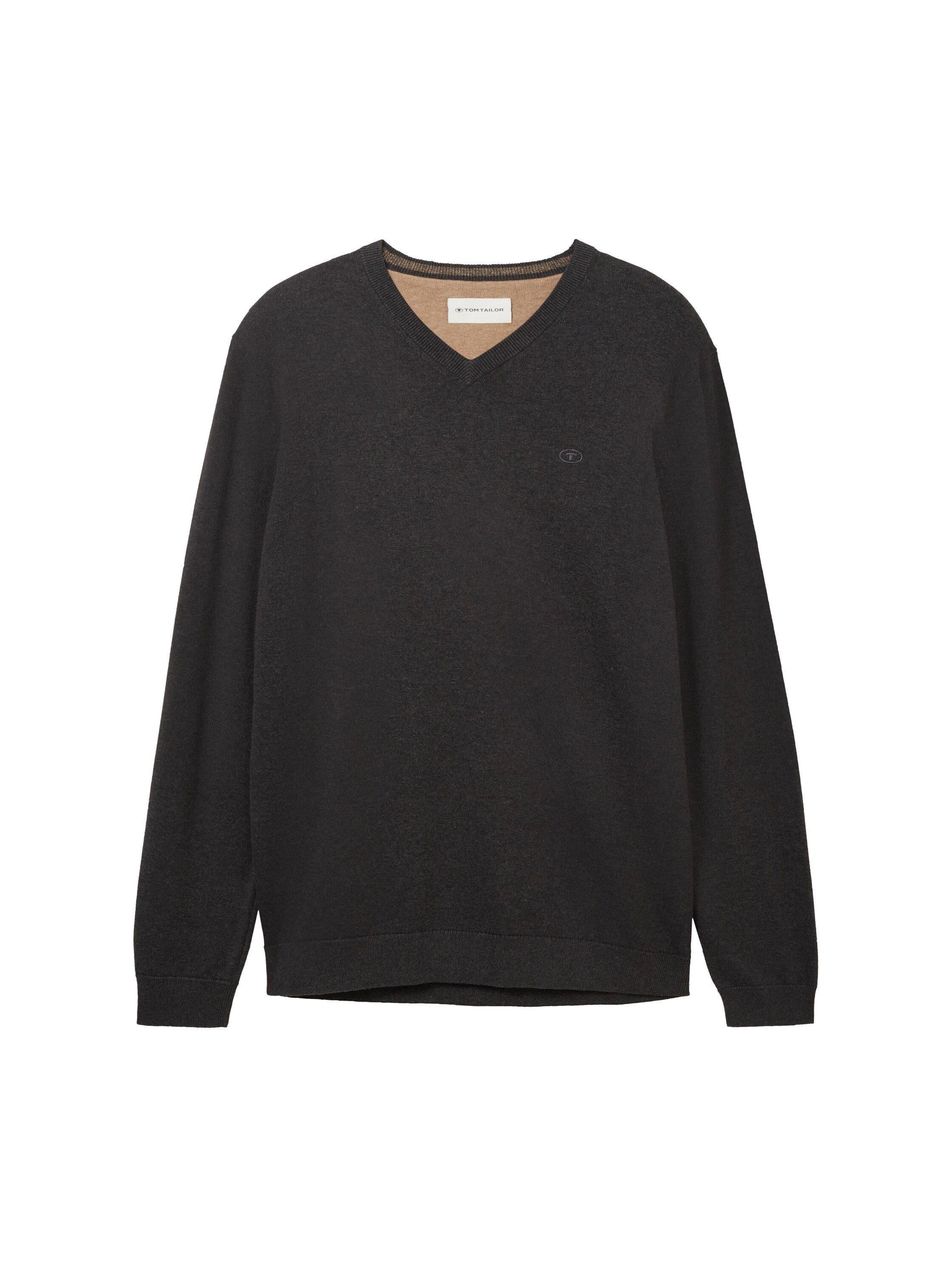 Tom Tailor Trui met V-hals met klein logoborduursel