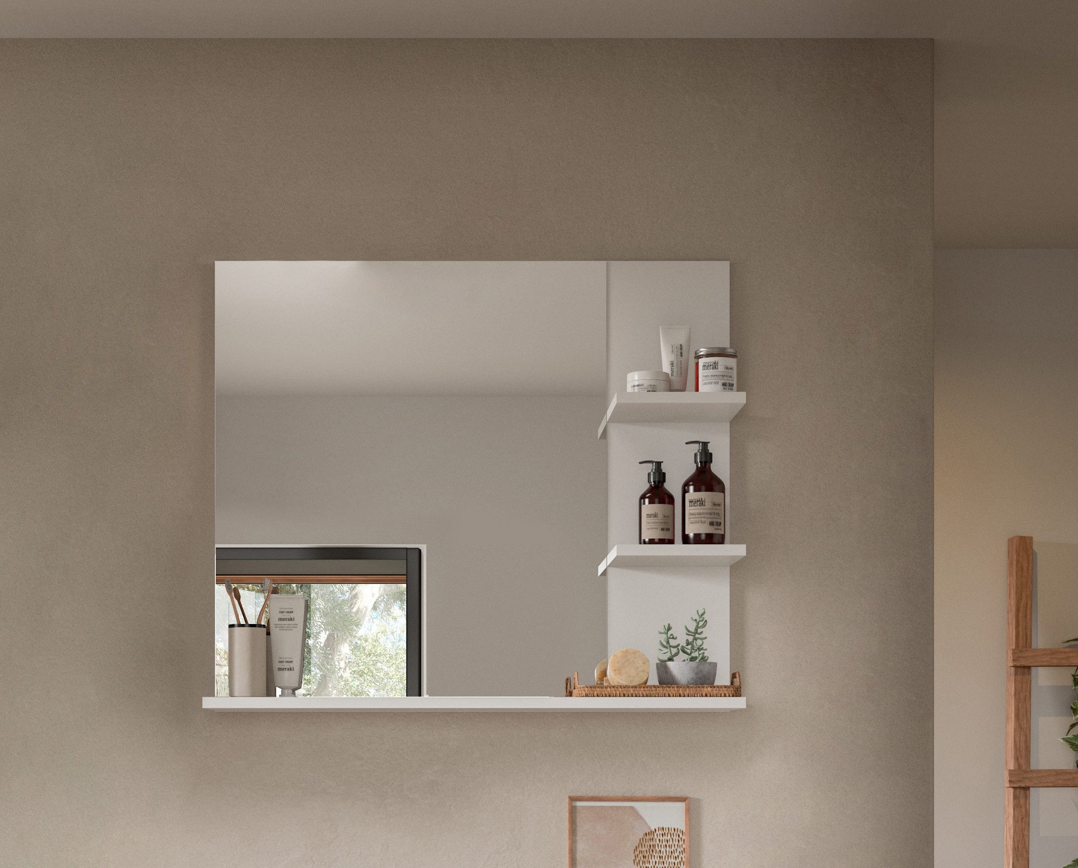 Home affaire Spiegel Landsby, breedte 80 cm, 3 legplanken, hoogwaardig spiegelglas (1 stuk)