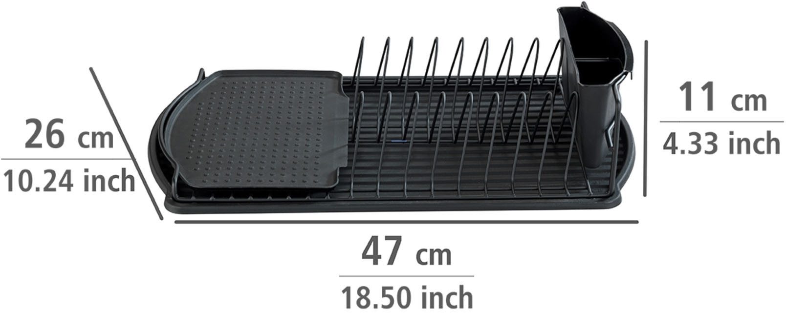 WENKO Droogrek Model Basic Afwasrek voor servies met bestekmand, metaal/kunststof (1-delig)