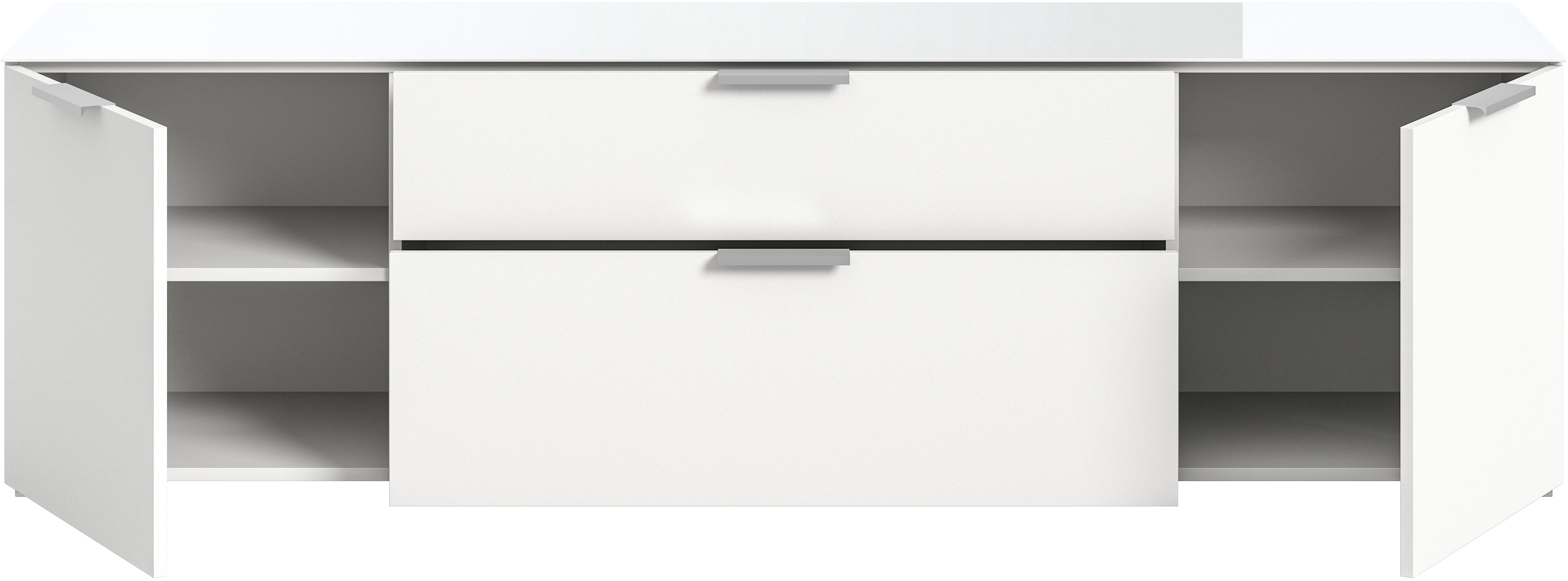 INOSIGN Tv-meubel Raio, Breedte 179 cm, 2 deuren, 2 lades, Bovenblad met glasplaat
