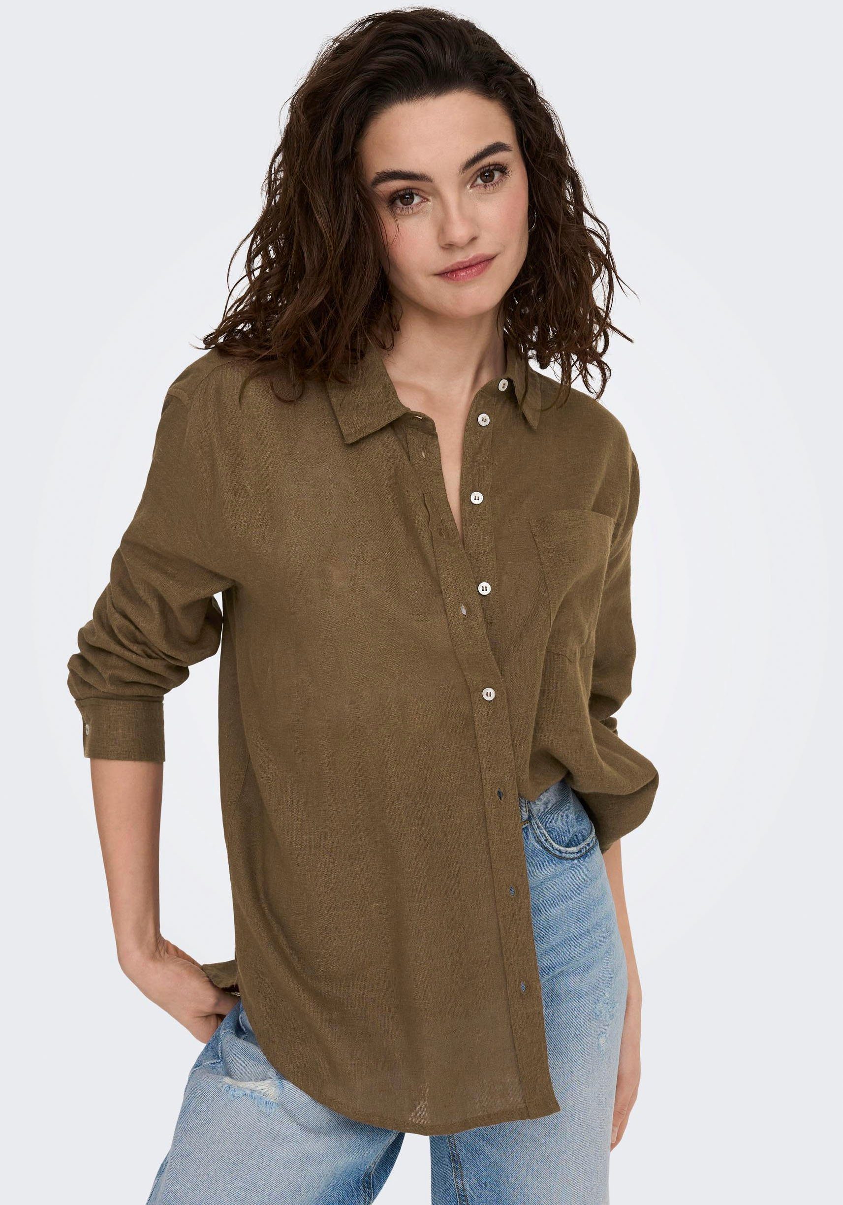 NU 20% KORTING: Only Lange blouse ONLTOKYO L-S LINEN BLEND SHIRT