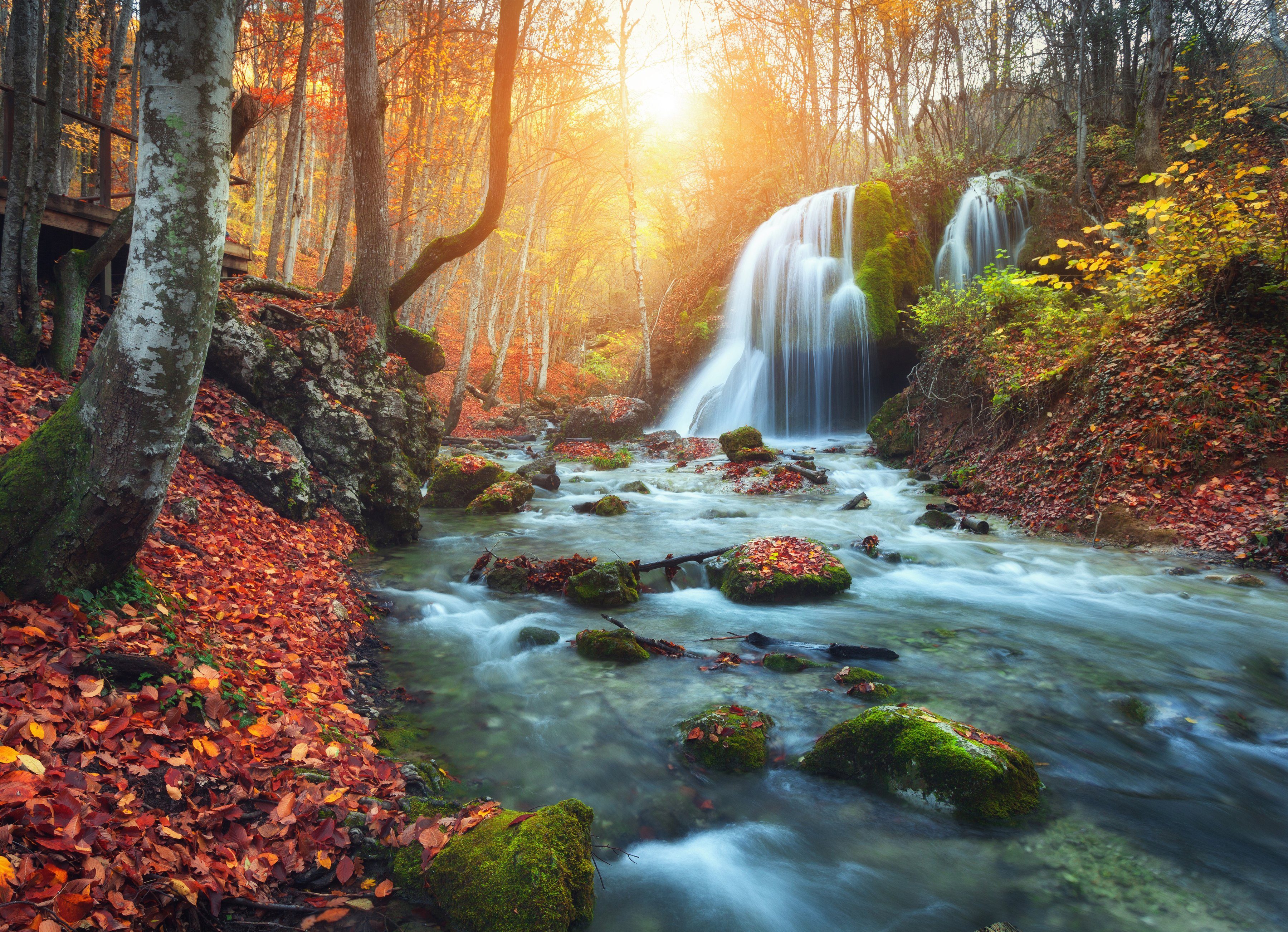 Papermoon Fotobehang Mountain river Autun Waterfall fotobehang maat 3 m x 2,23 m multicolor