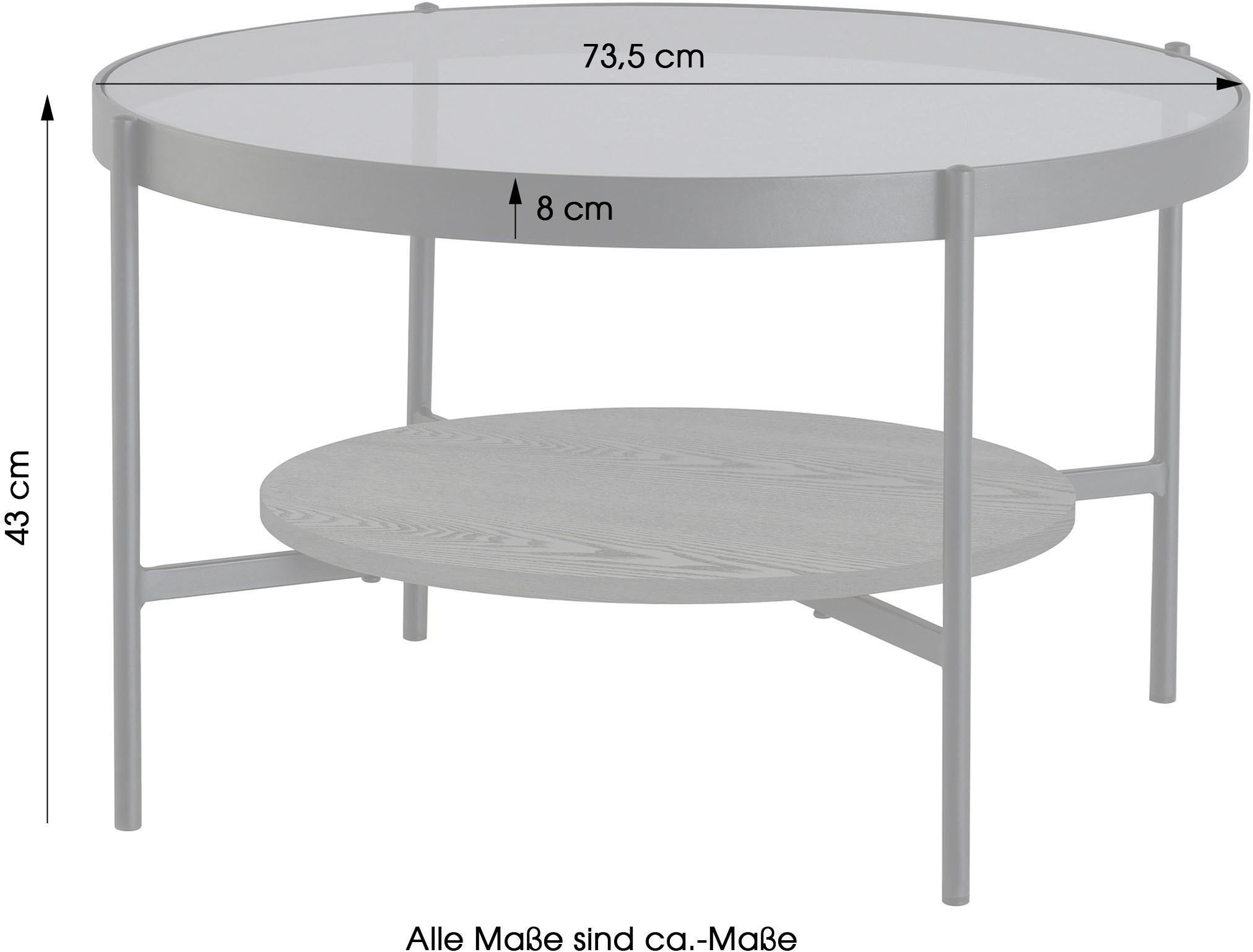 byLIVING Salontafel Ohio met rookglas, plank van echt houtfineer, rond, d 73,5 / h 42,5 cm