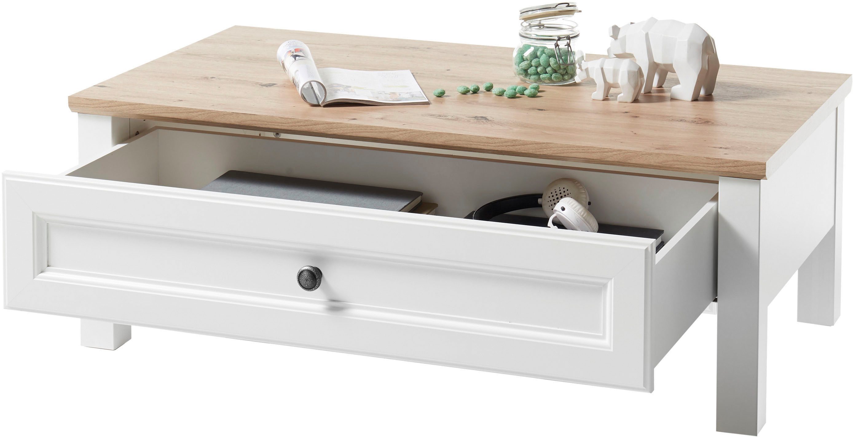 Stolkom Salontafel Toskana, TOPSELLER! Landhuisstijl wit, tafel met 1 lade