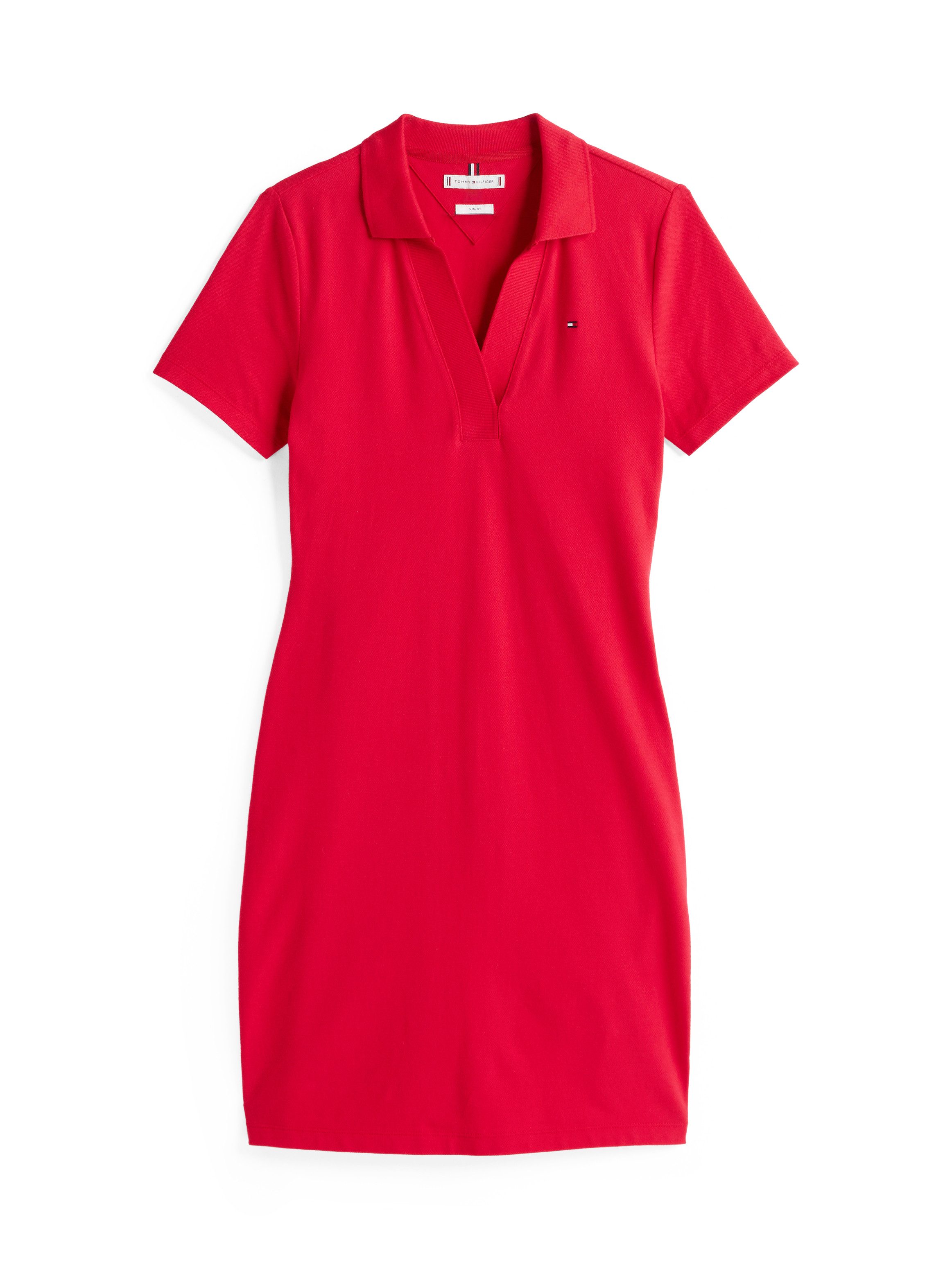 Tommy Hilfiger Polojurk SLIM OPEN NK POLO DRESS SS met geborduurde tommy hilfiger vlag