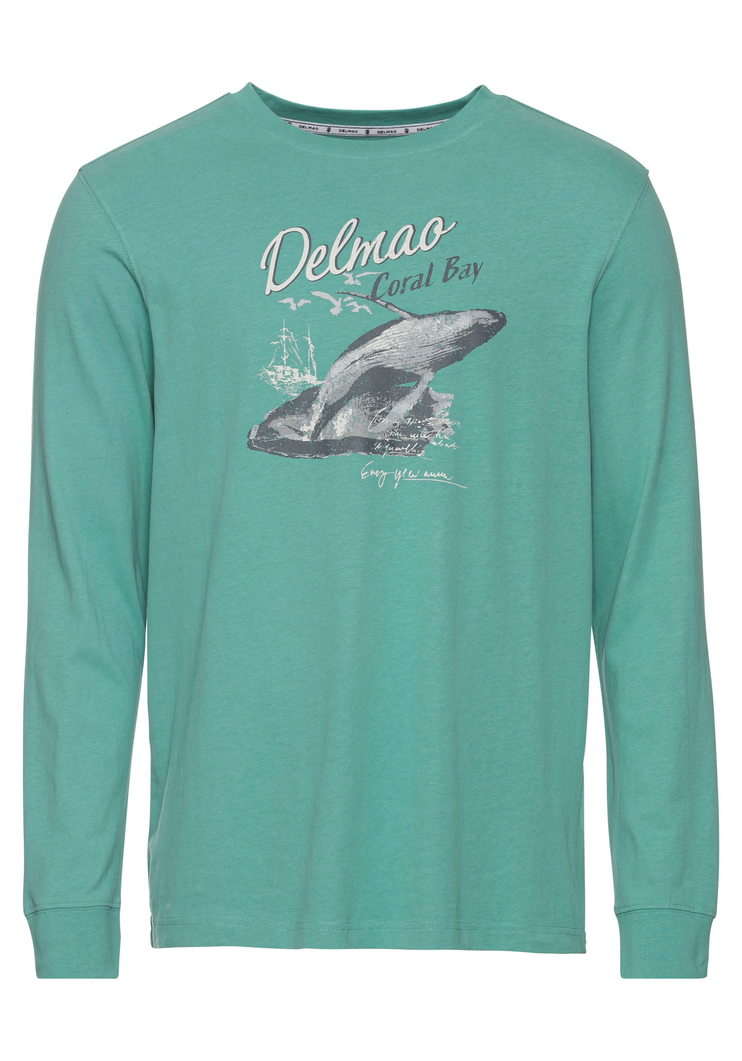 DELMAO Shirt met lange mouwen smalle pasvorm, met casual print, ronde hals