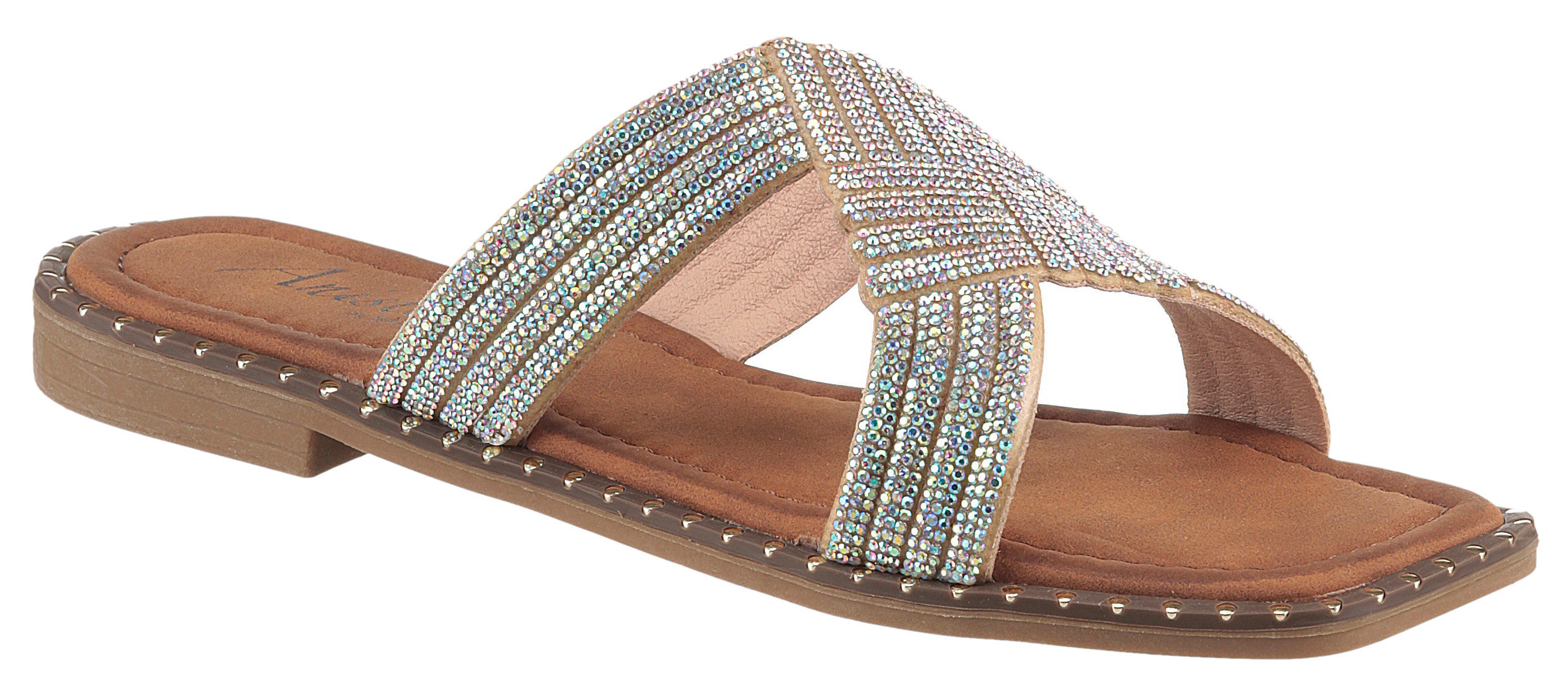 Aniston SHOES Slippers , flat, zomerschoen, strand schoen, glitterstenen - nieuwe collectie