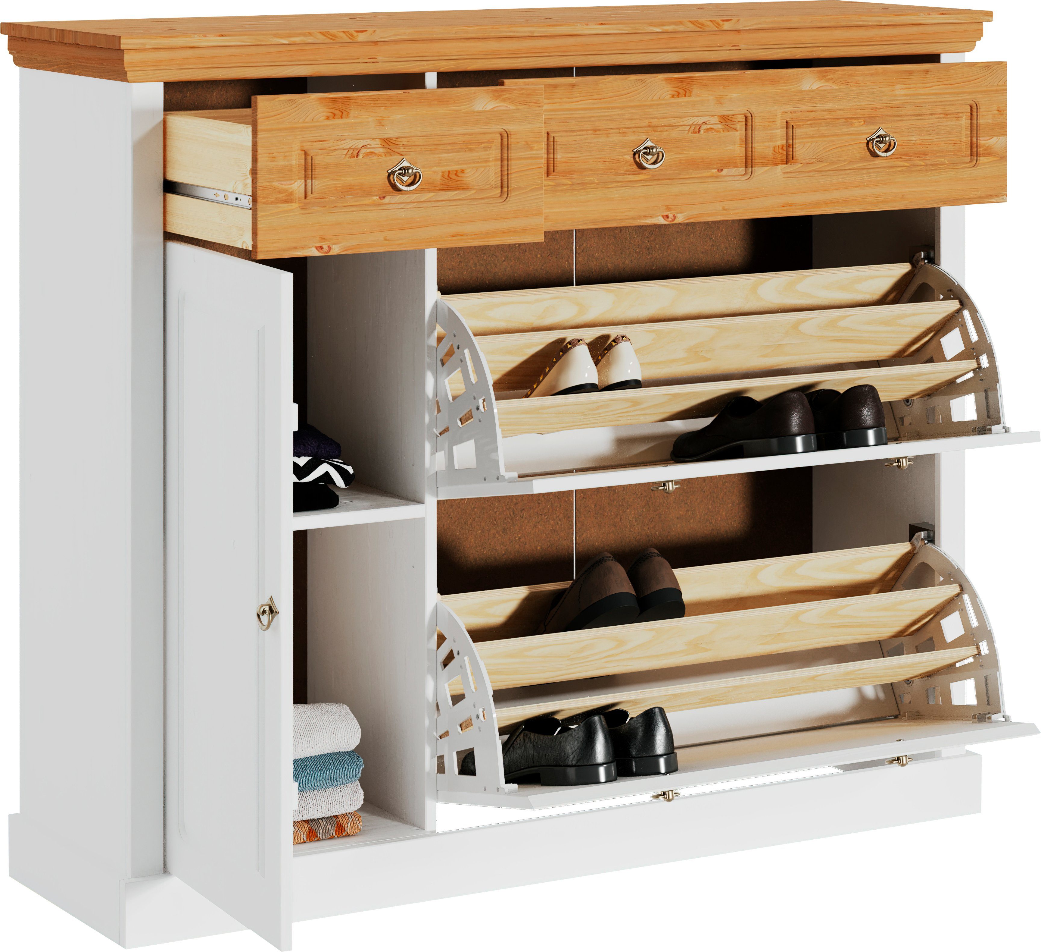 Home affaire Schoenenkast Basilico Schoenenkast, breedte 130 cm, cassette-look, van massief hout, FSC®
