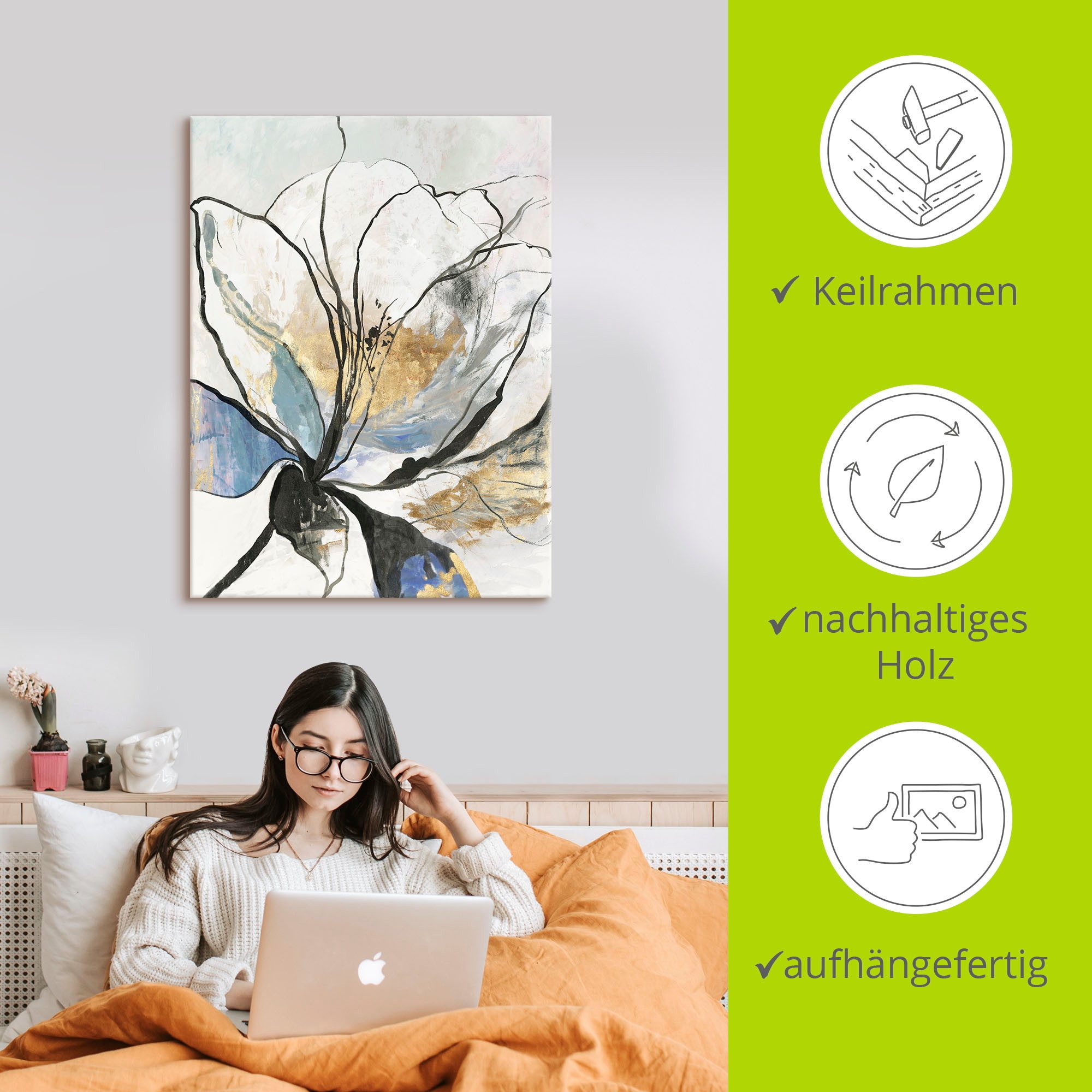 Artland Artprint Geschetst bloemenpatroon I als artprint van aluminium, artprint voor buiten, artprint op linnen, poster, muursticker