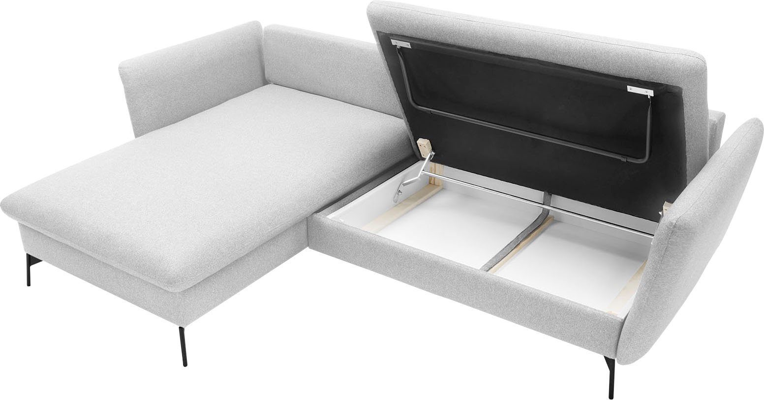 andas Hoekbank LIVORNO,258 cm, L-model, Slaapfunctie en bedlade (139/224 cm), fluweel, structuur, geweven stof
