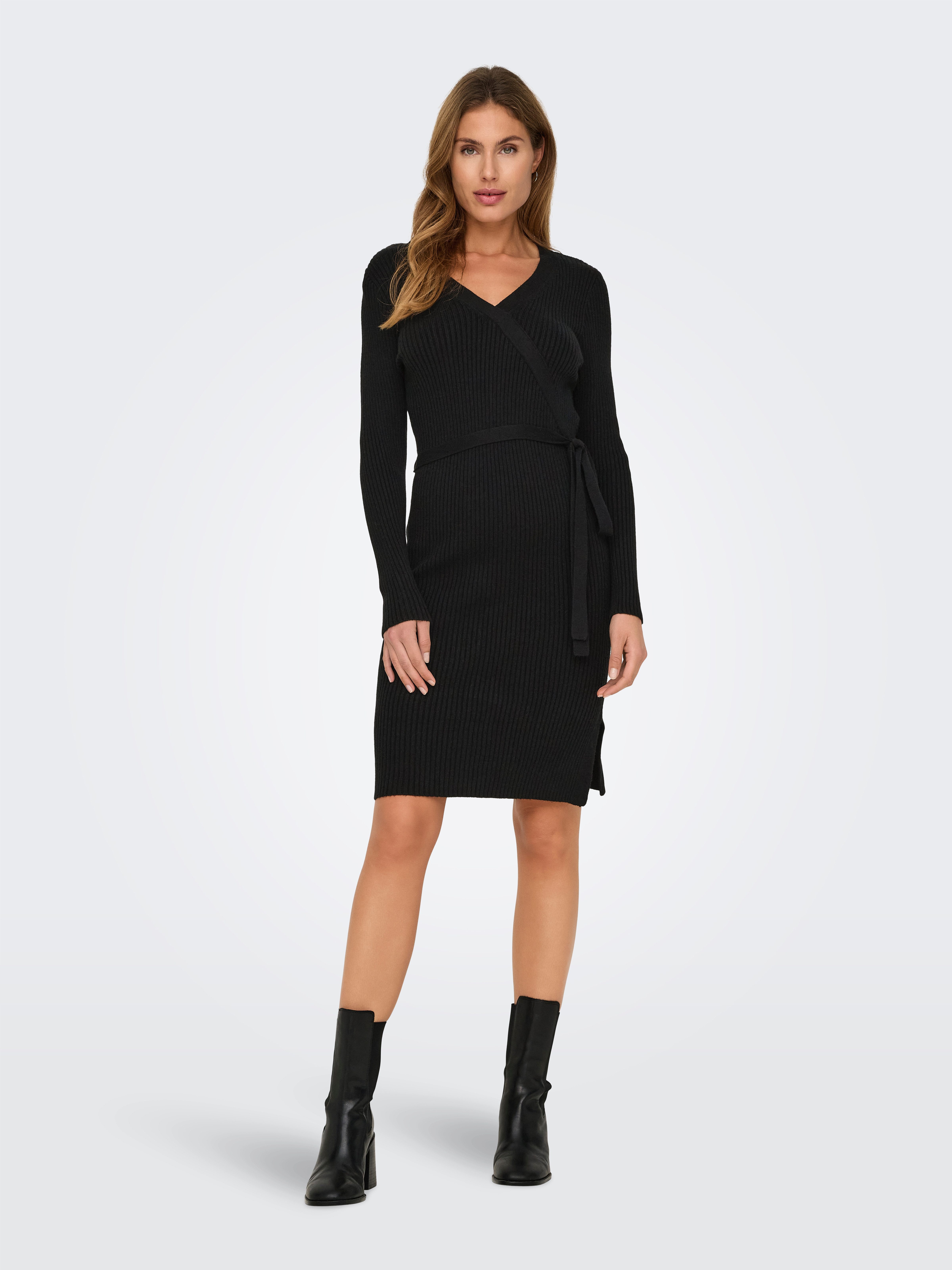 Only Gebreide jurk ONLVENLO L/S RIB WRAP DRESS RP KNT