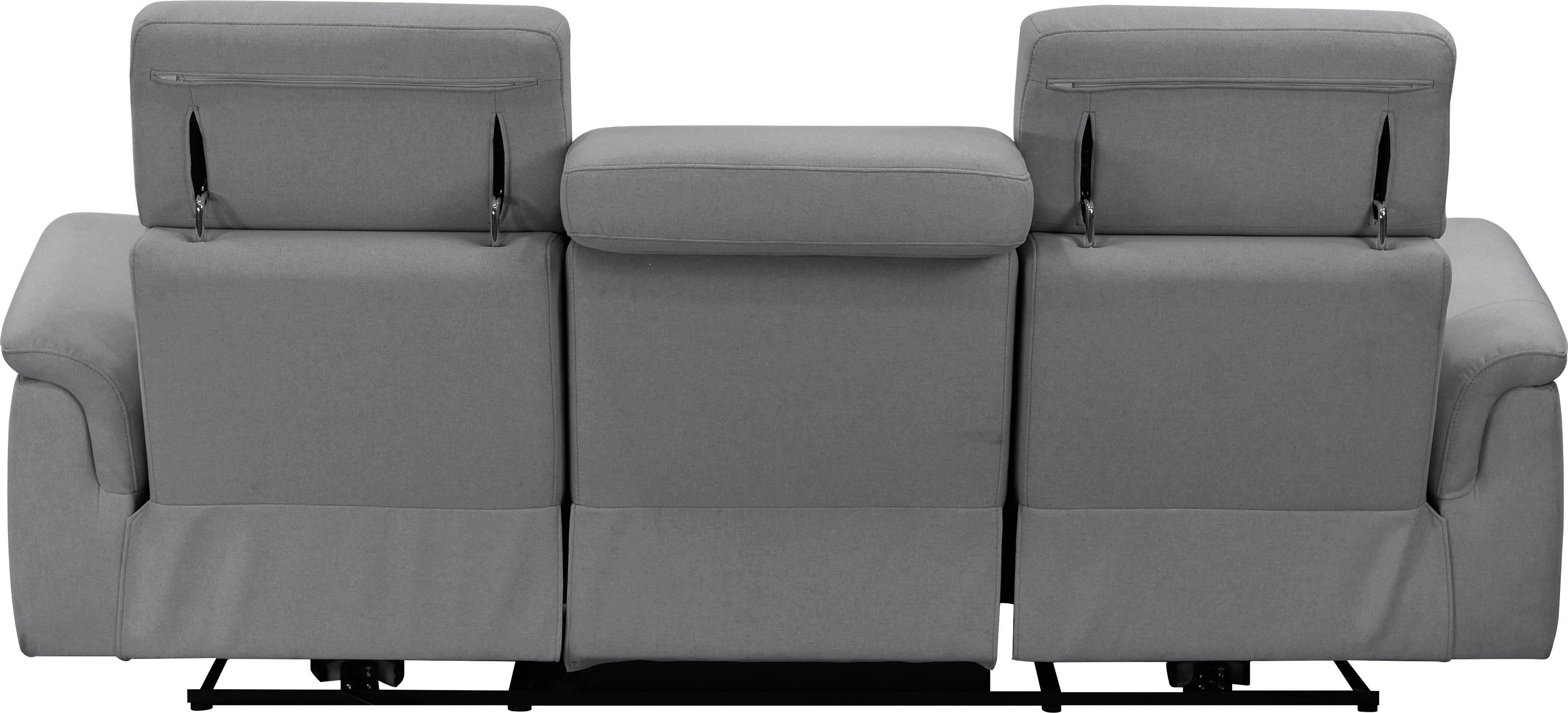 Places of Style 3-zitsbank Pareli 229 cm, handmatige en elektrische relaxfunctie in 2 zits USB, verstelbare hoofdsteun, LED-verlichting, in echt leer, kunstleer, geweven stof